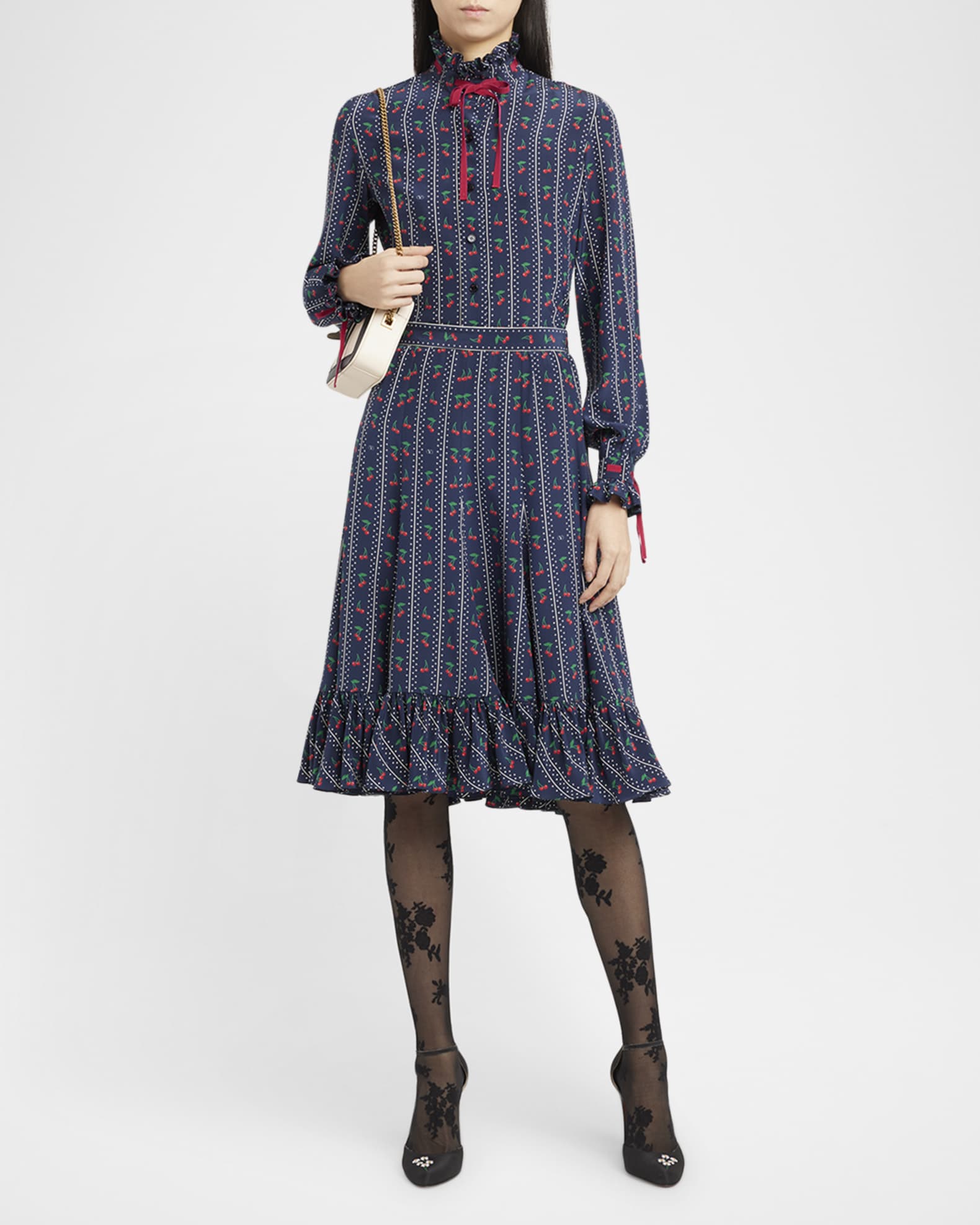 Cherry Polka-Dot Striped Crepe De Chine Shirt 1