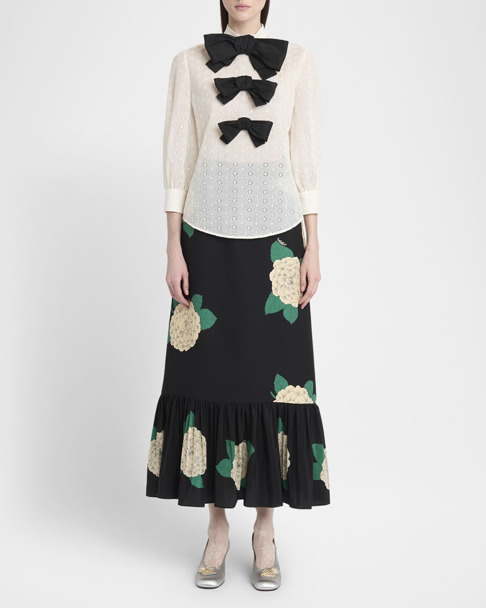 Bow Eyelet Mock-Neck Top 1