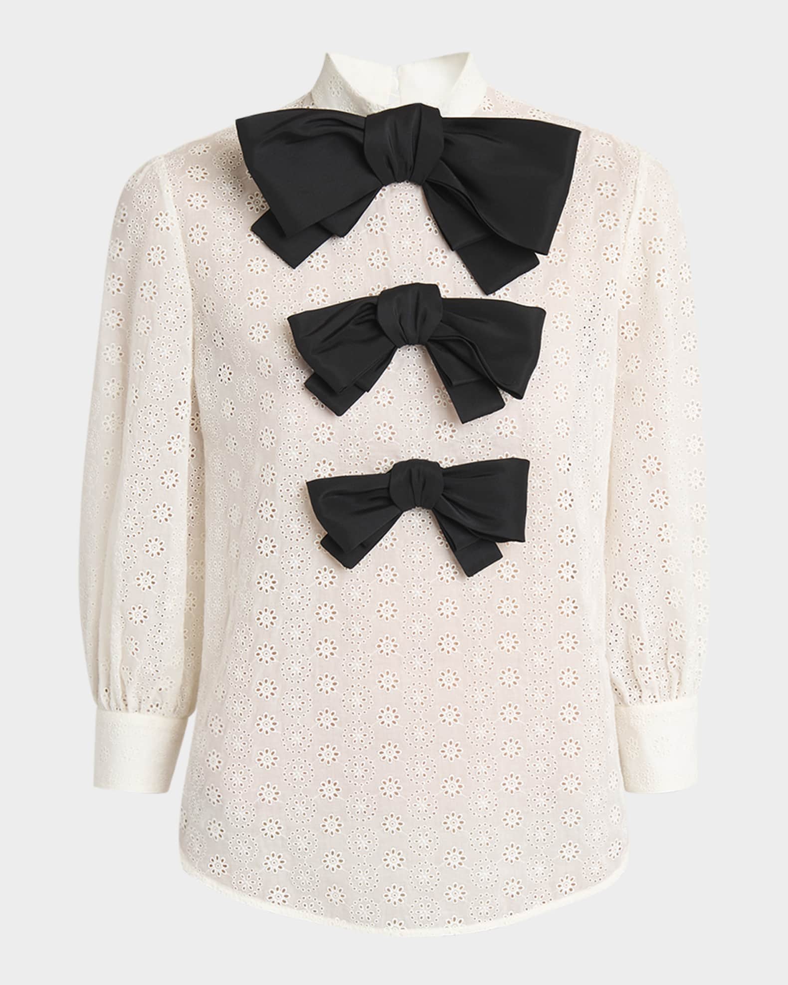 Bow Eyelet Mock-Neck Top 0