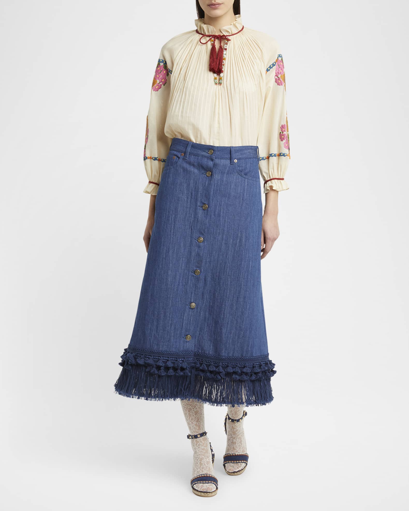 Tassel Button-Fly Denim Skirt 1