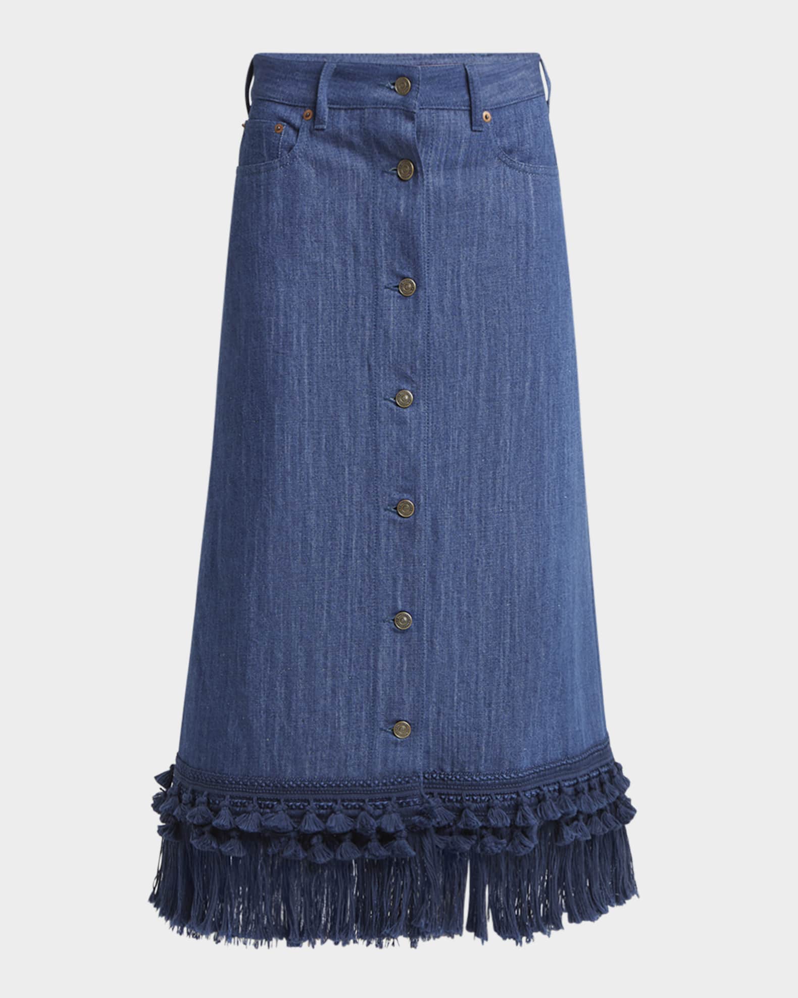 Tassel Button-Fly Denim Skirt 0