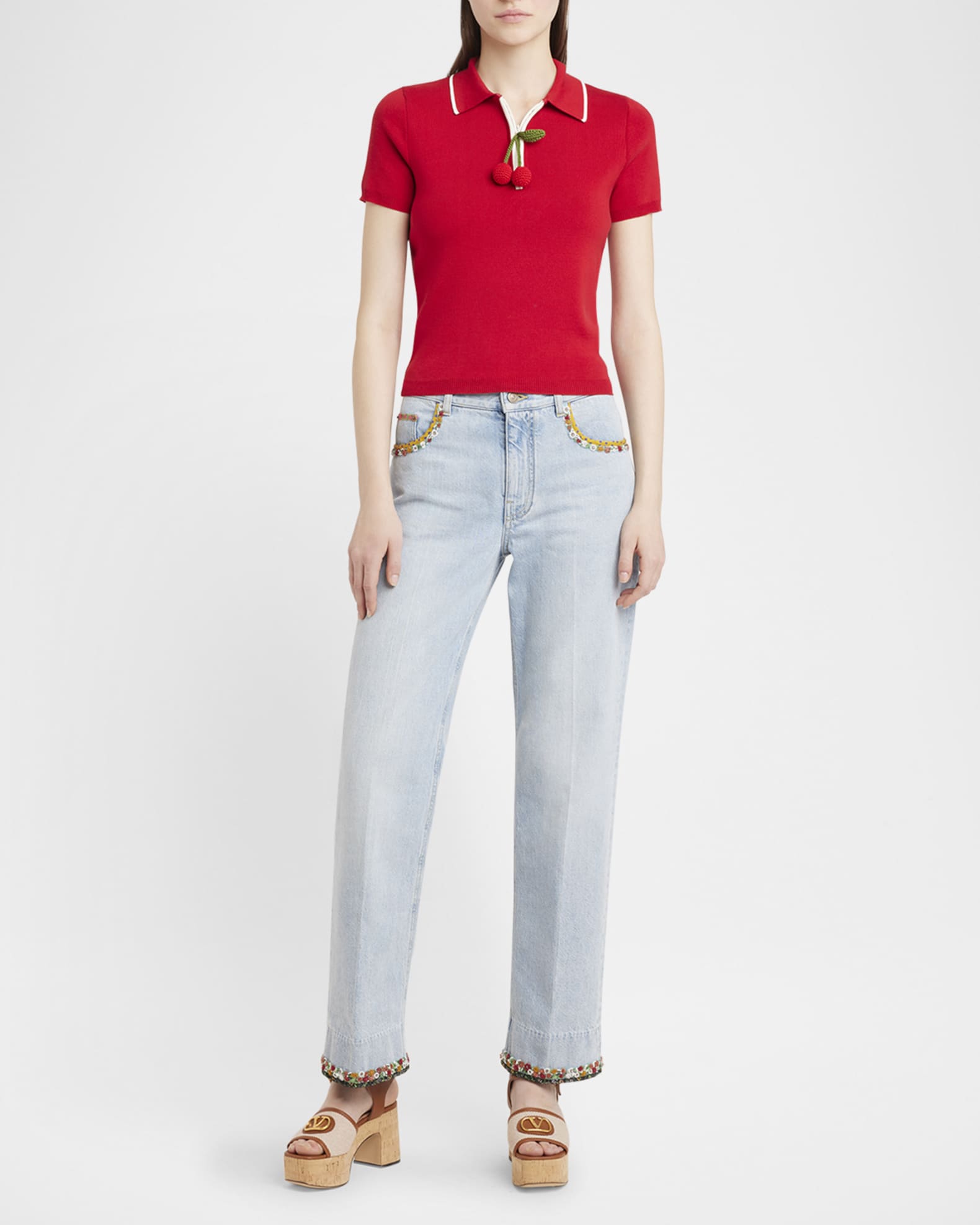 Tシャツ・カットソー VALENTINO Valentino Garavani 'Cherryfic' polo shirt Valentino Garavani Crochet Cherry Short-Sleeve Cotton Polo