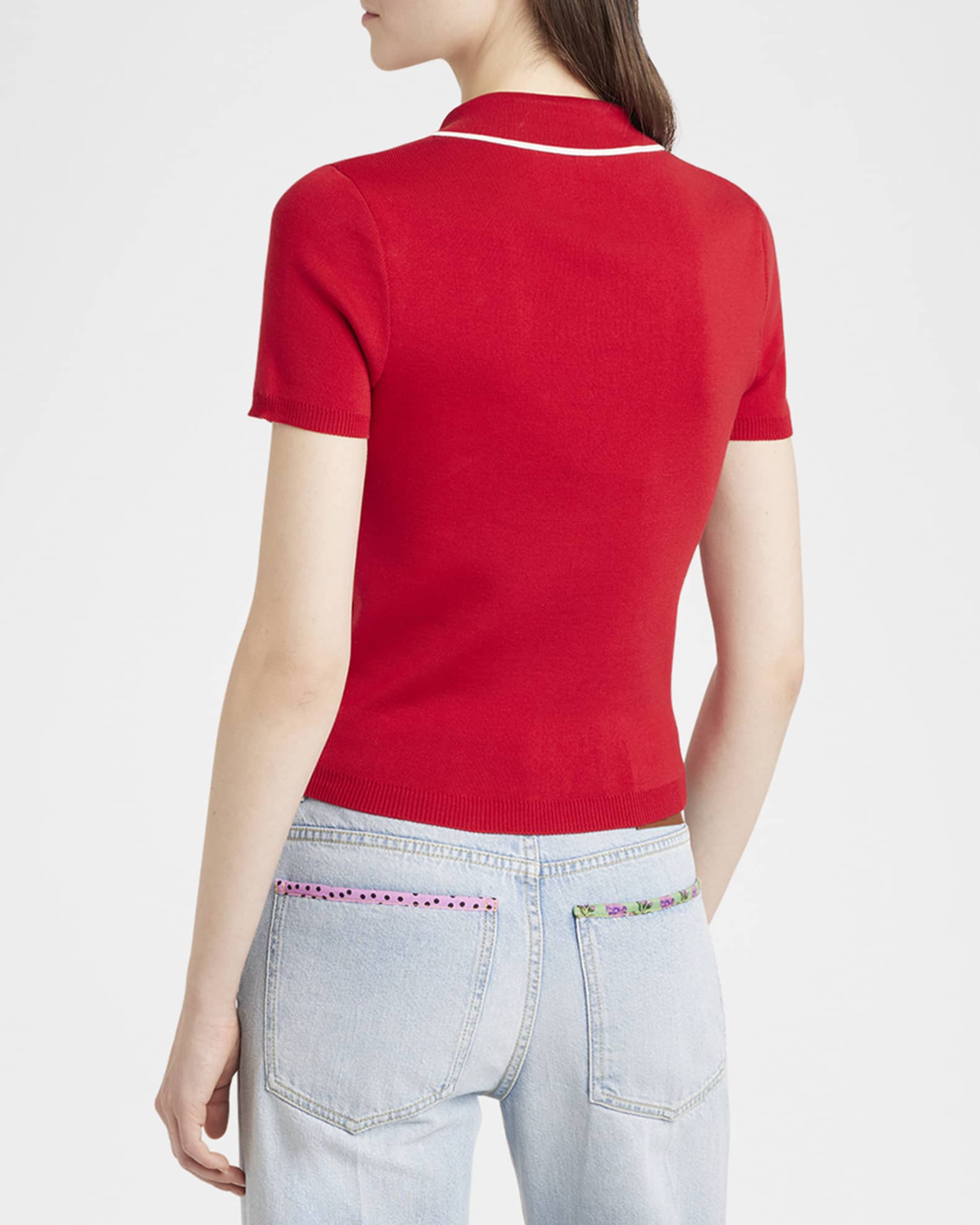 Valentino Garavani Crochet Cherry Short-Sleeve Cotton Polo