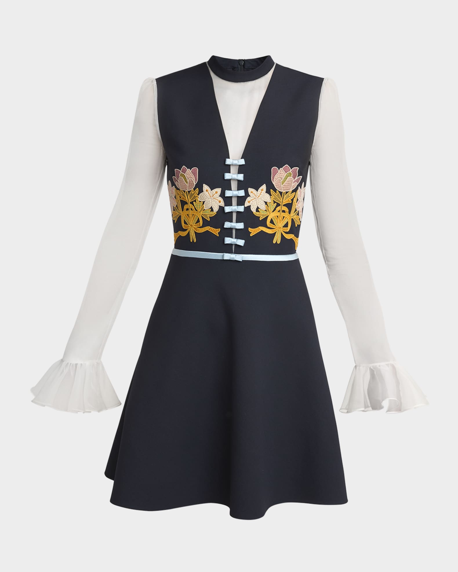 Embroidered Crepe Couture Mini Dress 0