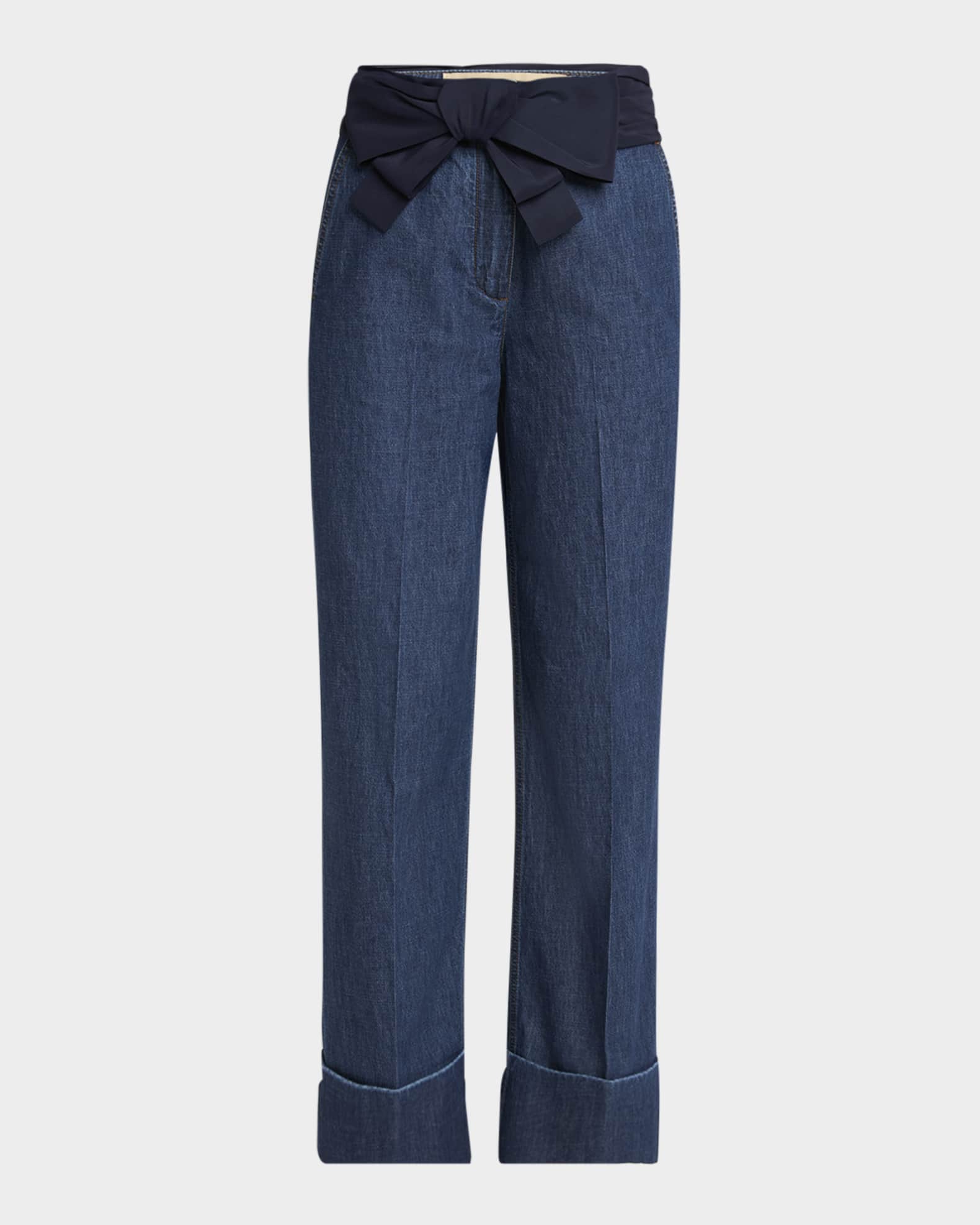パンツ VALENTINO Valentino Garavani Denim Chambray pants Valentino Garavani Chambray Denim Pants with Bow | Neiman Marcus