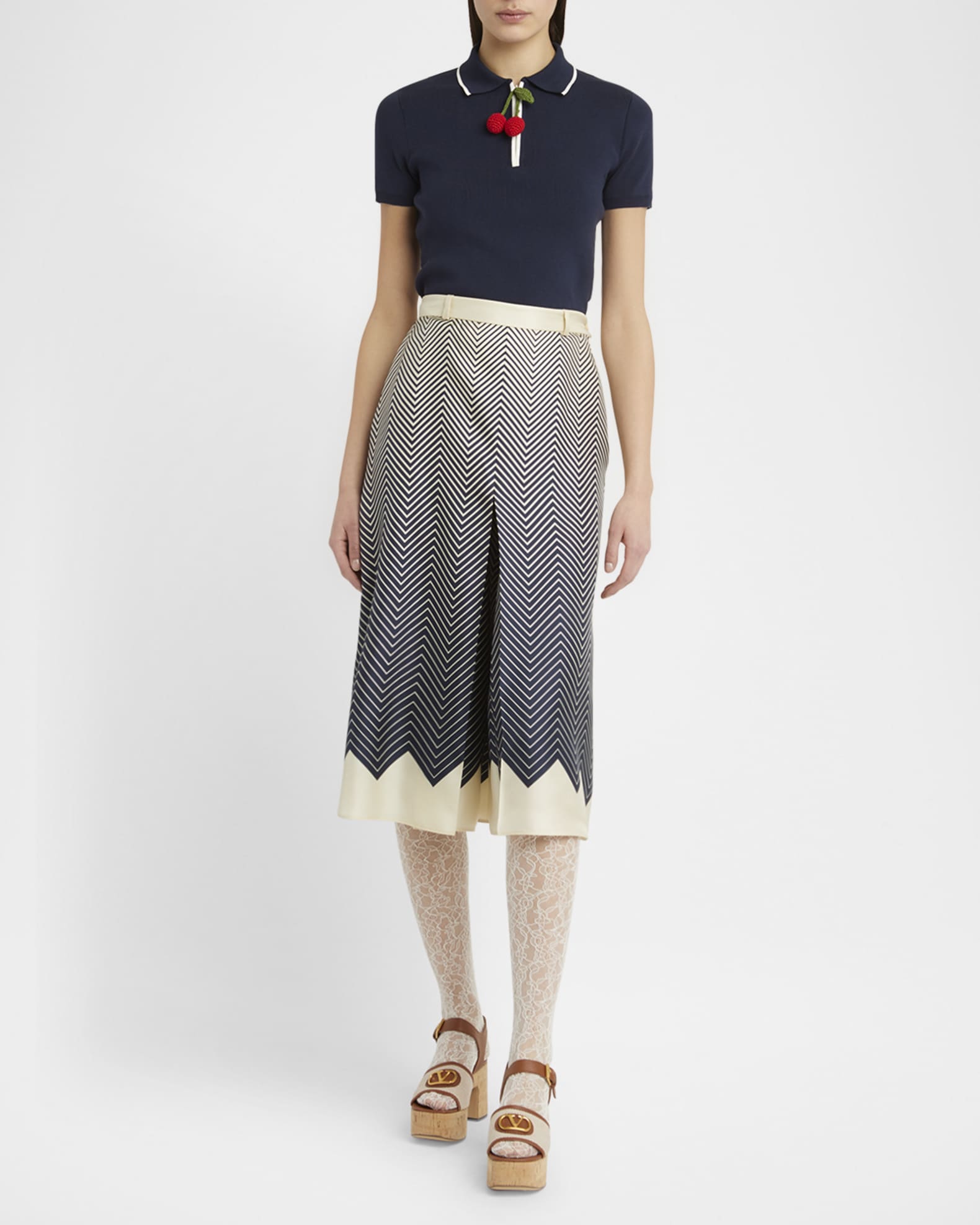 Valentino Garavani Optical Degrade Chevron Silk Twill Skirt