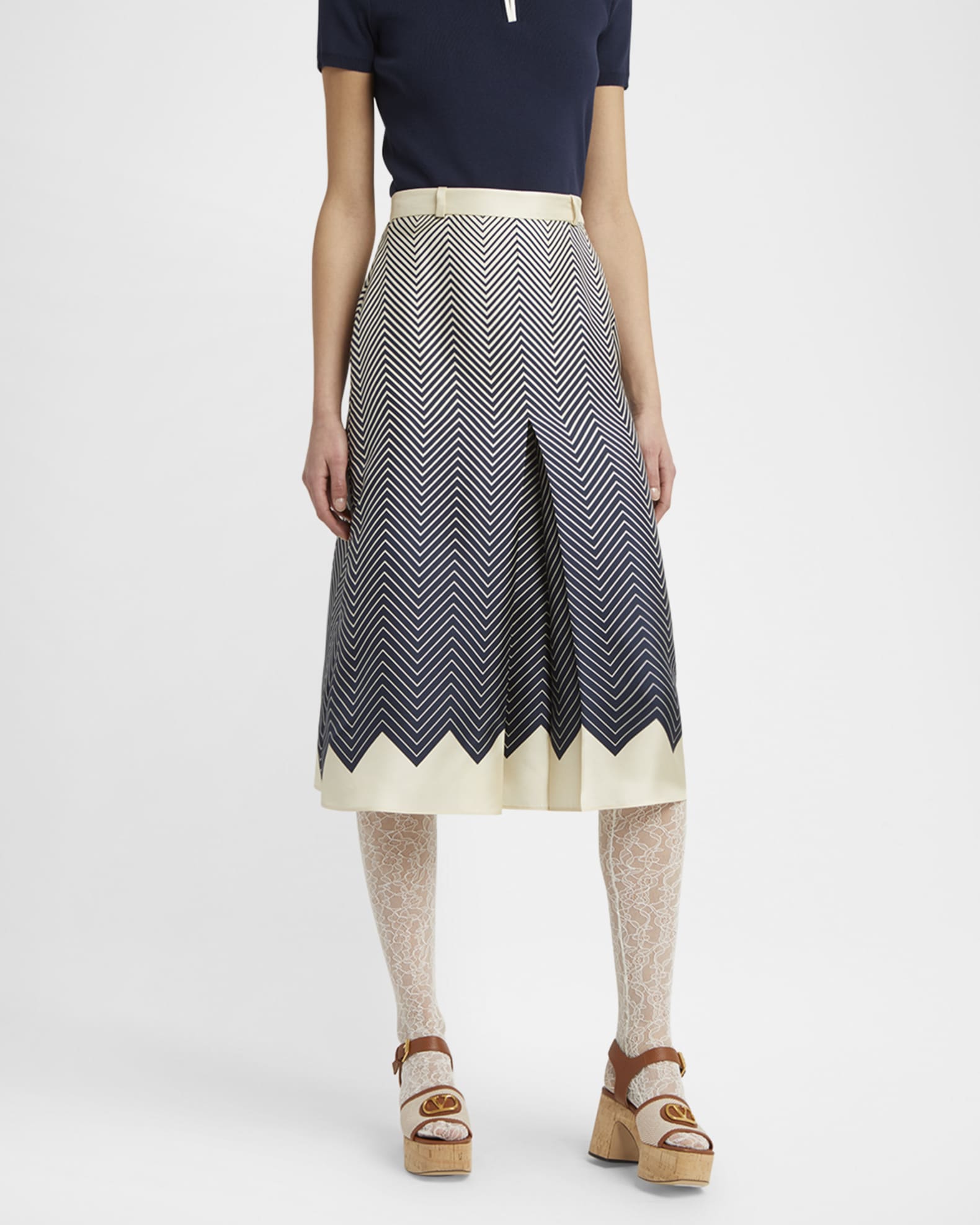 Valentino Garavani Optical Degrade Chevron Silk Twill Skirt