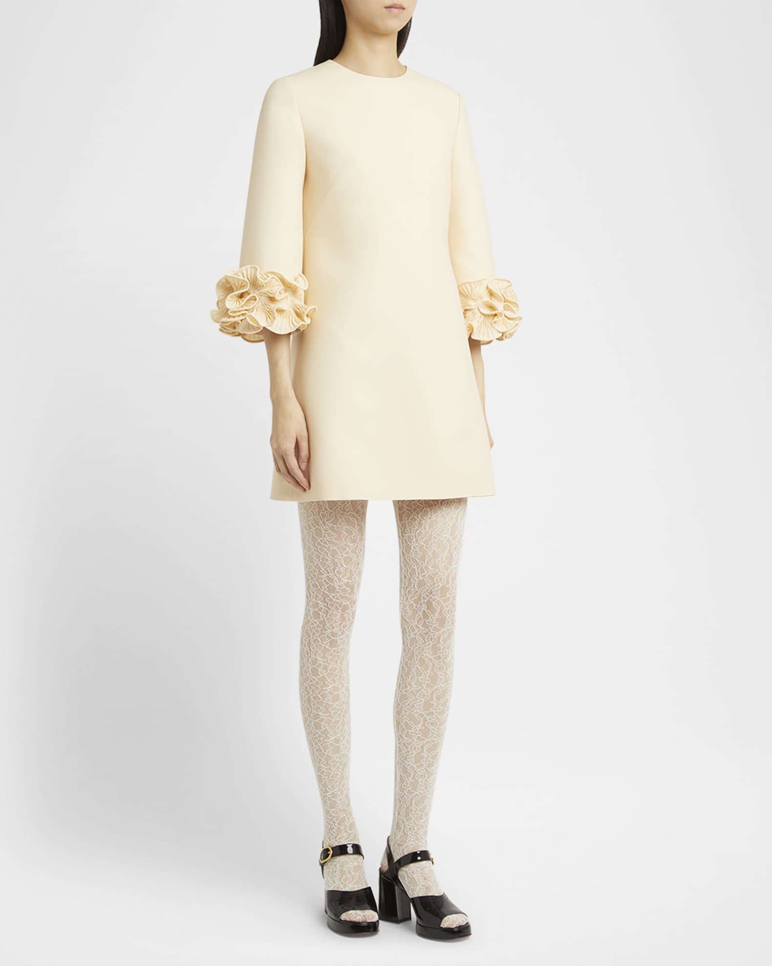 VALENTINO　Crepe tulle short sleeve tops Valentino Garavani Embellished Short-Sleeve Crepe Mini Dress