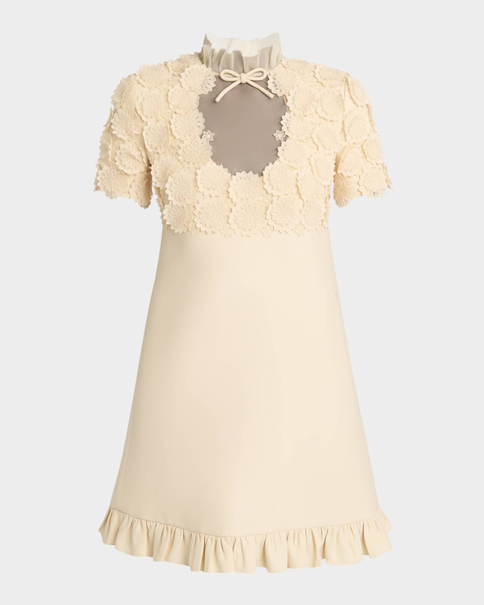 Valentino★素敵!Cream with Floral Applique Mini Dress Valentino Garavani Floral Applique Crepe Mini Dress | Neiman