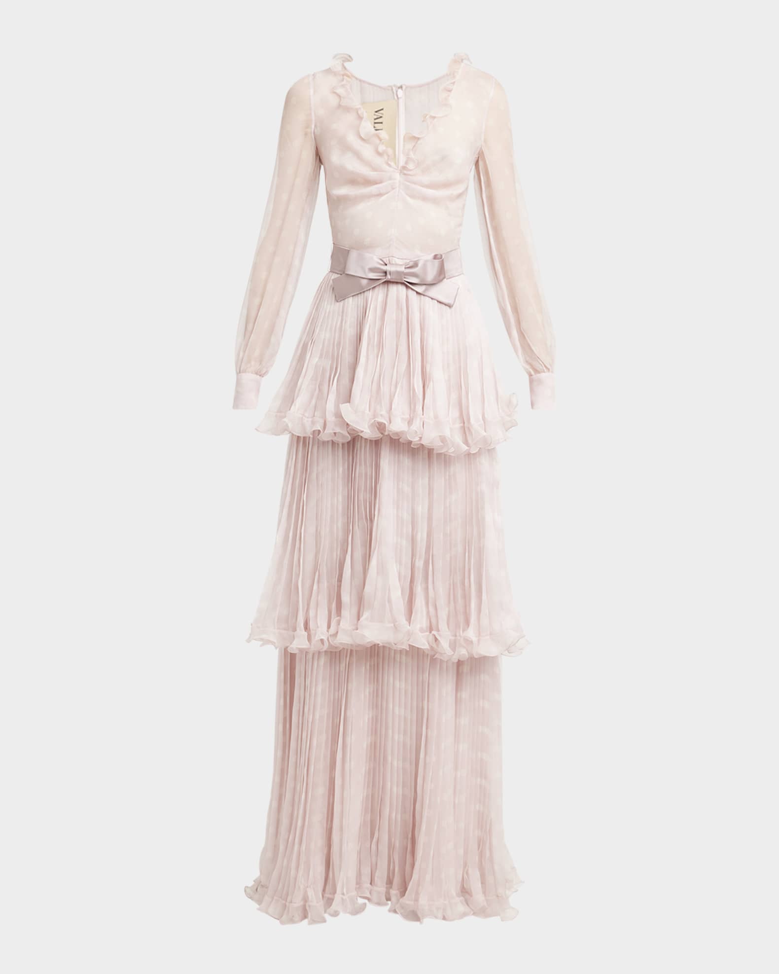 Polka-Dot Chiffon Tiered Ruffle Gown 0