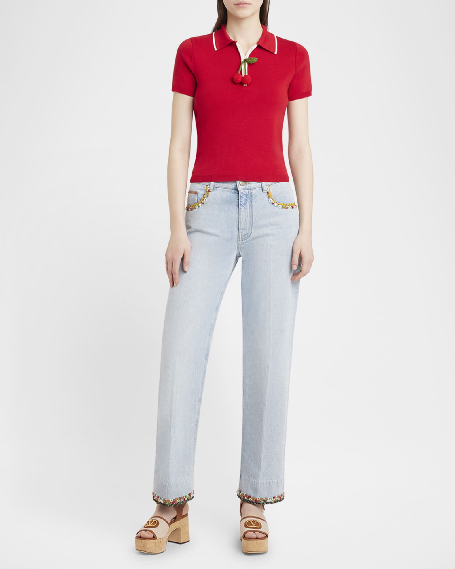 デニム・ジーパン Valentino Garavani Denim Trousers Denim Trousers With Jacquard Trims for Woman in Denim