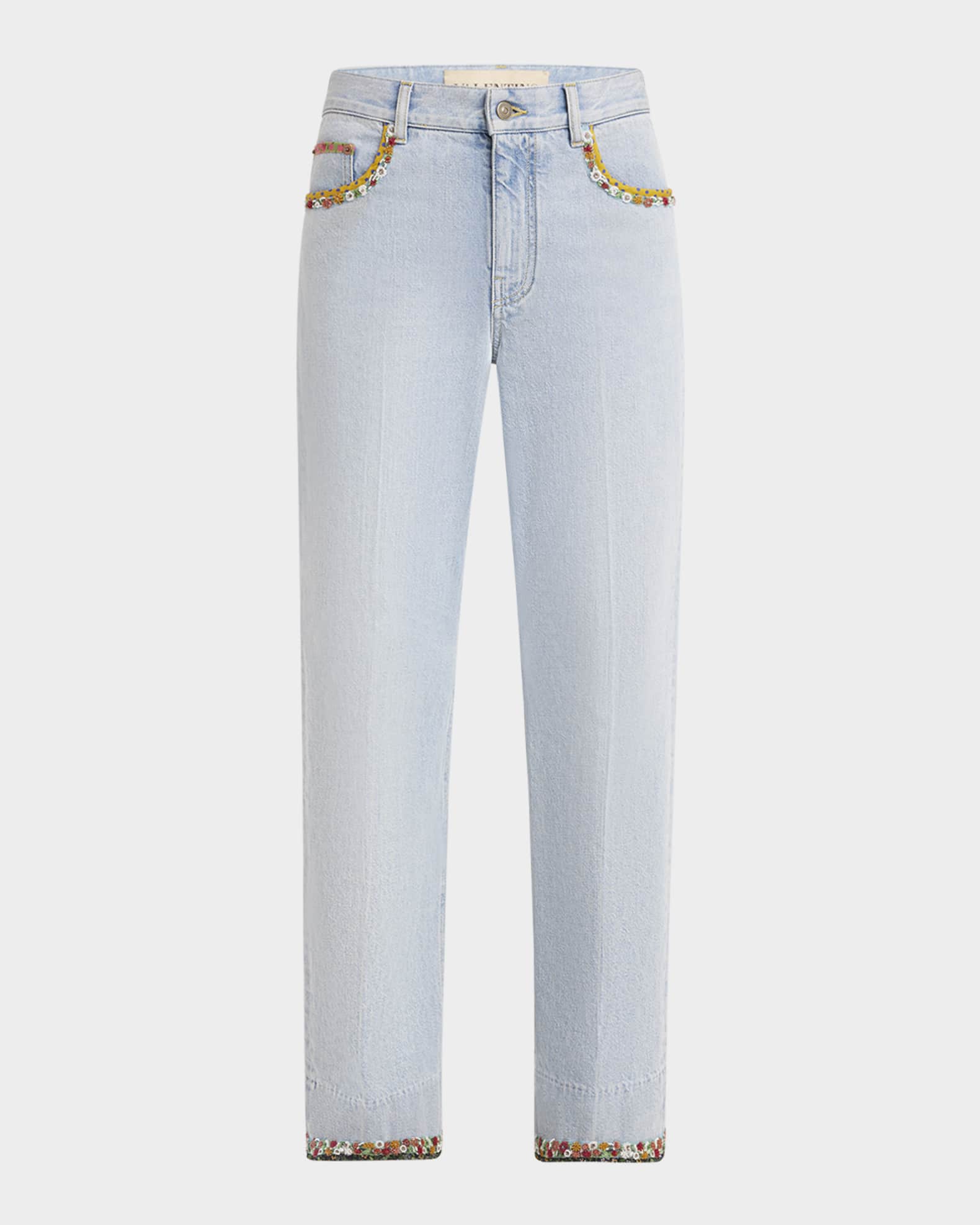 Valentino Garavani Embroidered Lightwash Denim Straight-Leg