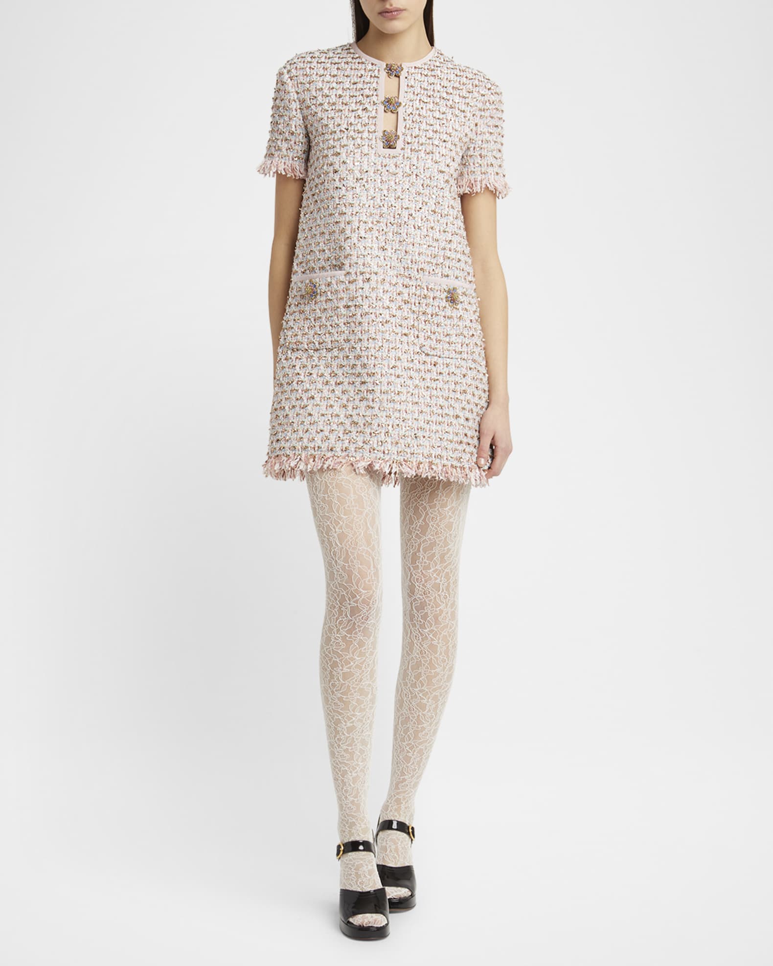 Ribbon Tweed Frayed Mini Dress 1