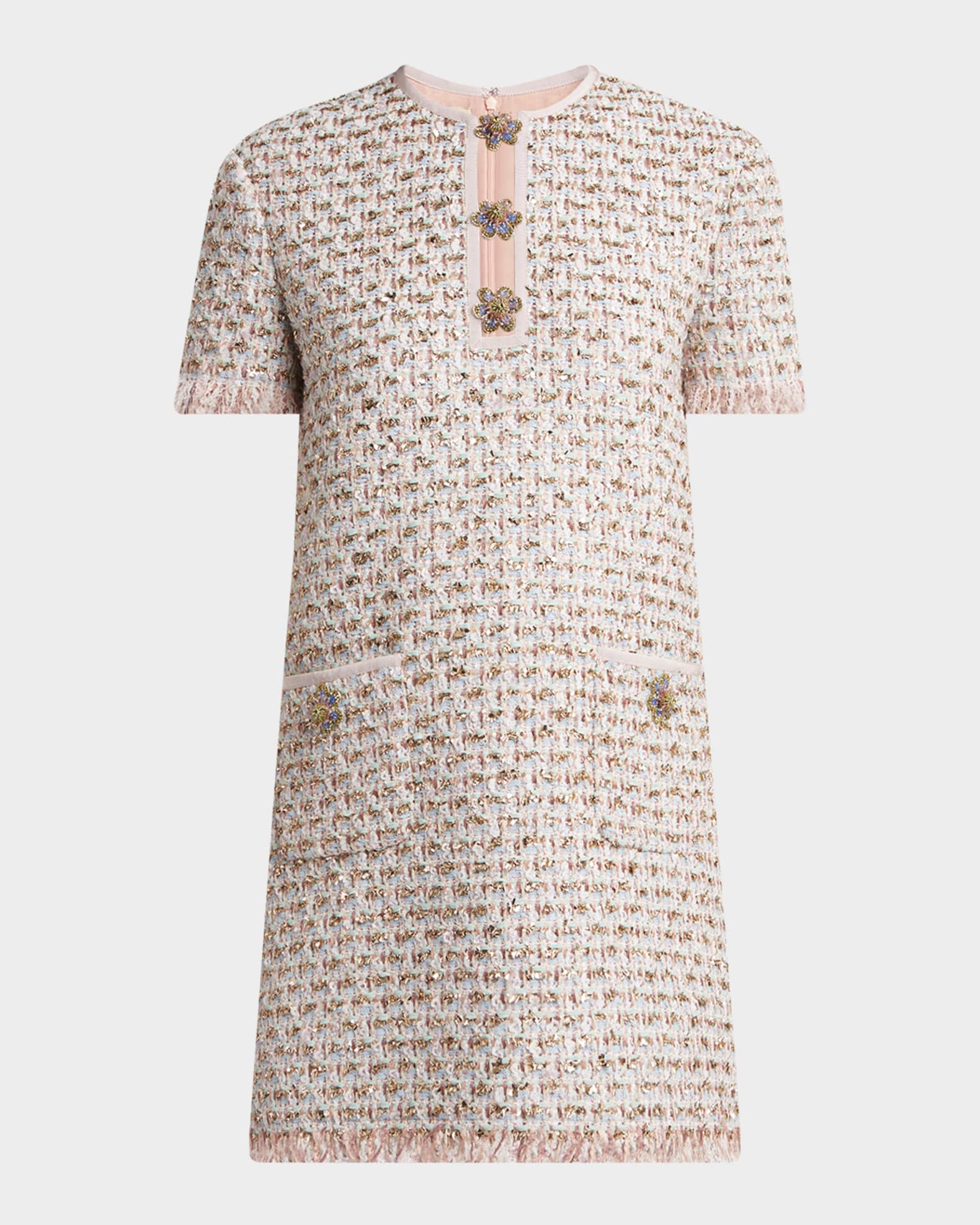Ribbon Tweed Frayed Mini Dress 0