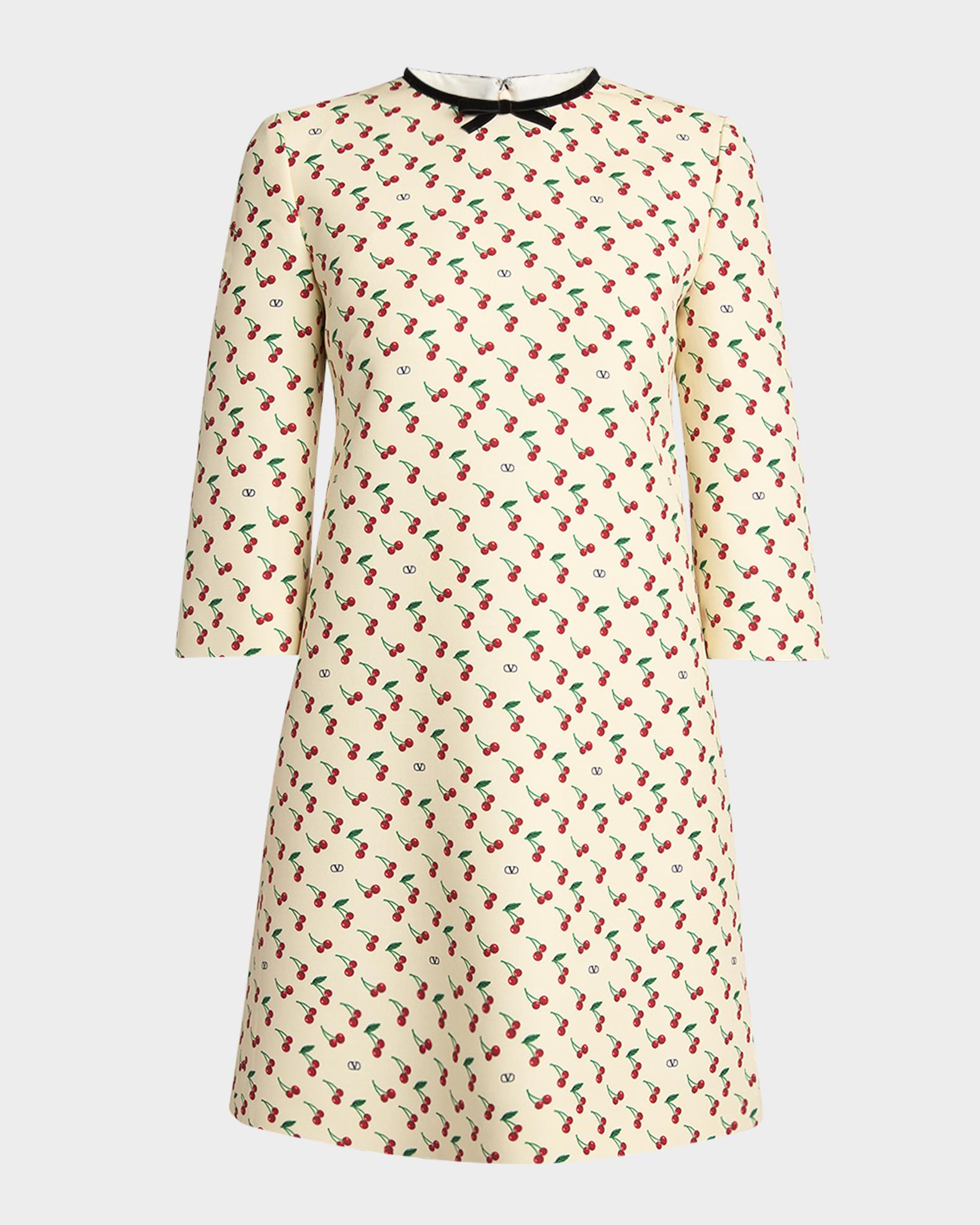 Valentino Garavani Cherry Print Crepe Couture Mini Dress | Neiman Marcus