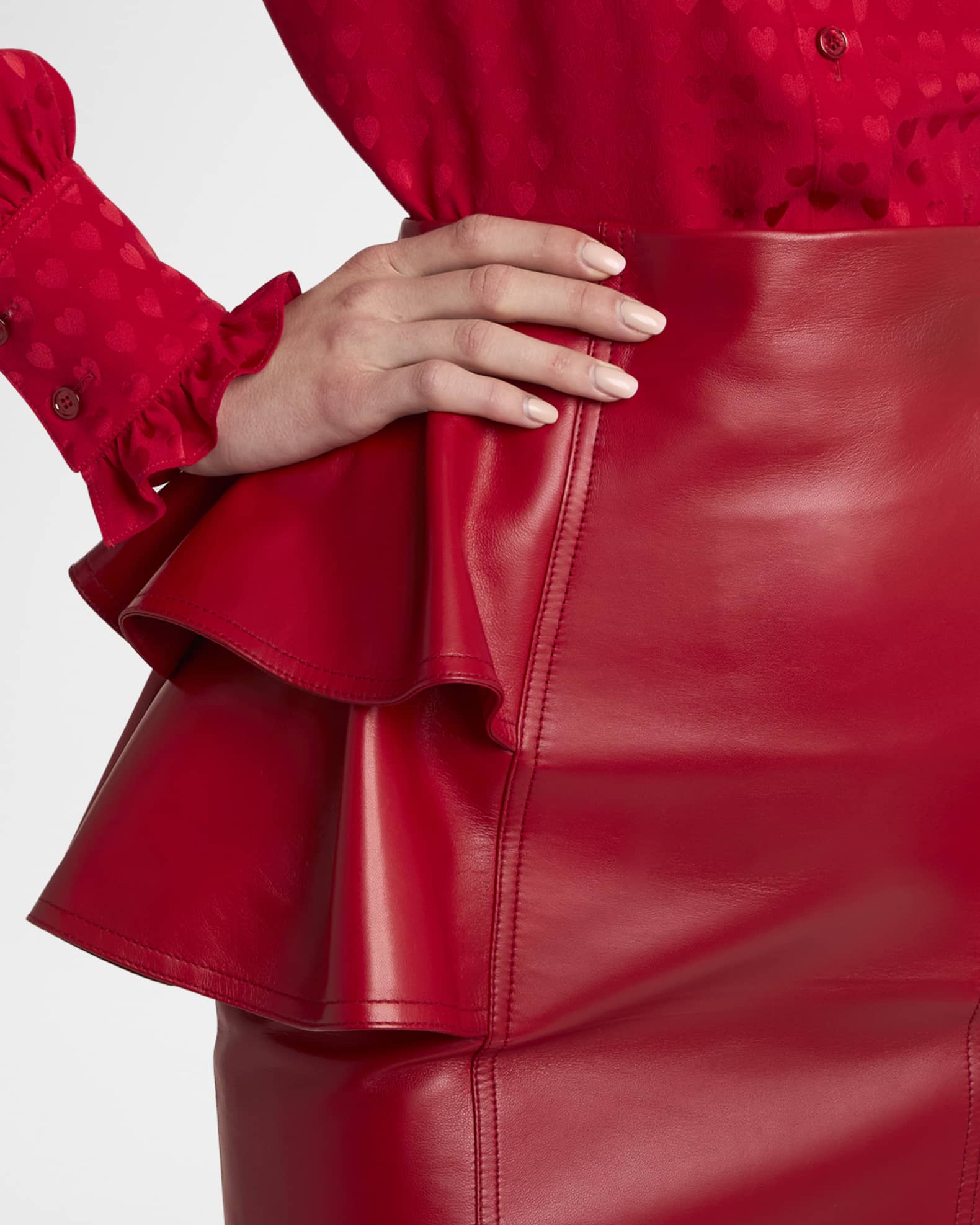 Valentino Garavani Ruffle Nappa Leather Pencil Skirt