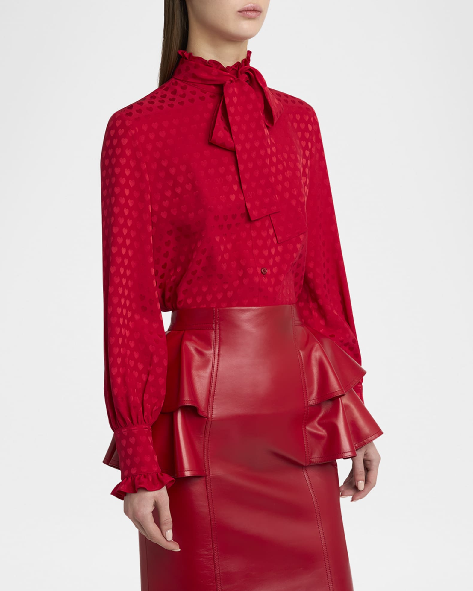 Valentino Garavani High-Neck Silk Heart Shirt | Neiman Marcus