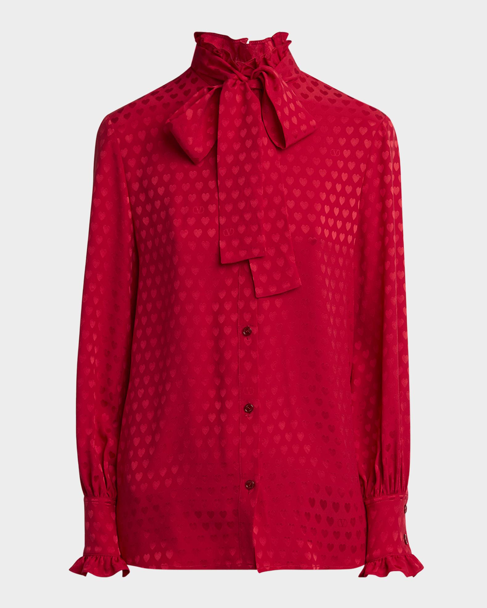 Valentino Garavani High-Neck Silk Heart Shirt | Neiman Marcus