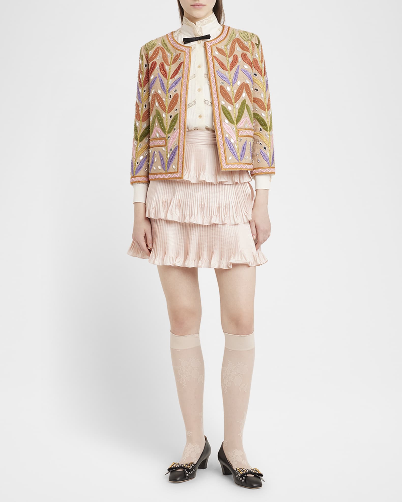 Beaded Leaf-Embroidered Linen Jacket 1