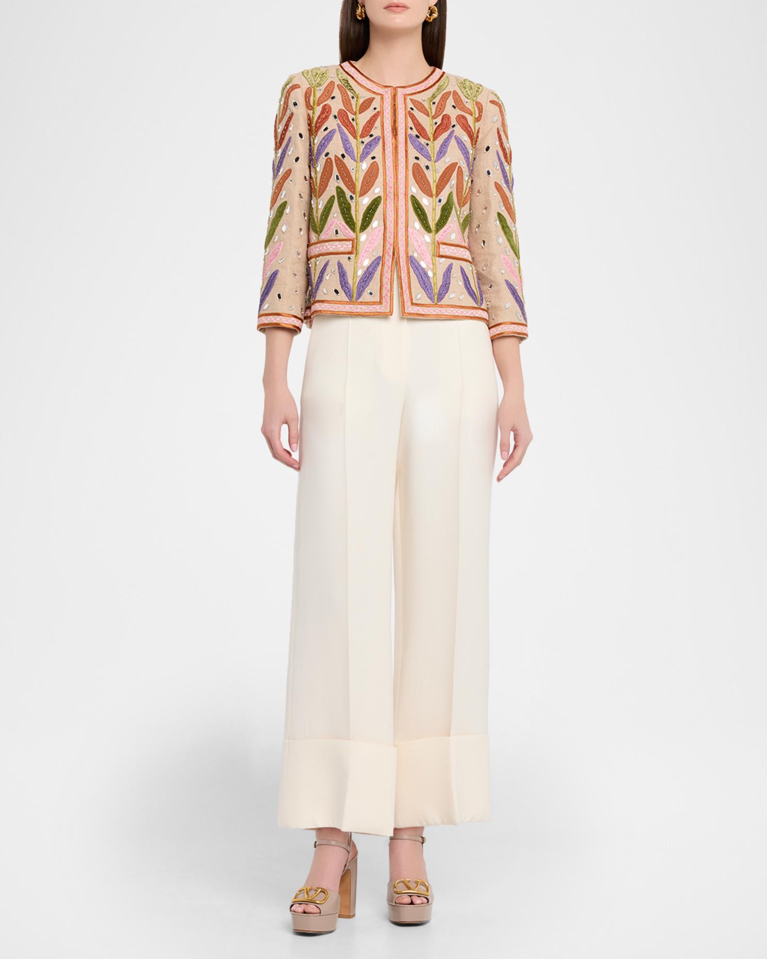 Valentino Garavani Beaded Leaf-Embroidered Linen Jacket | Neiman Marcus