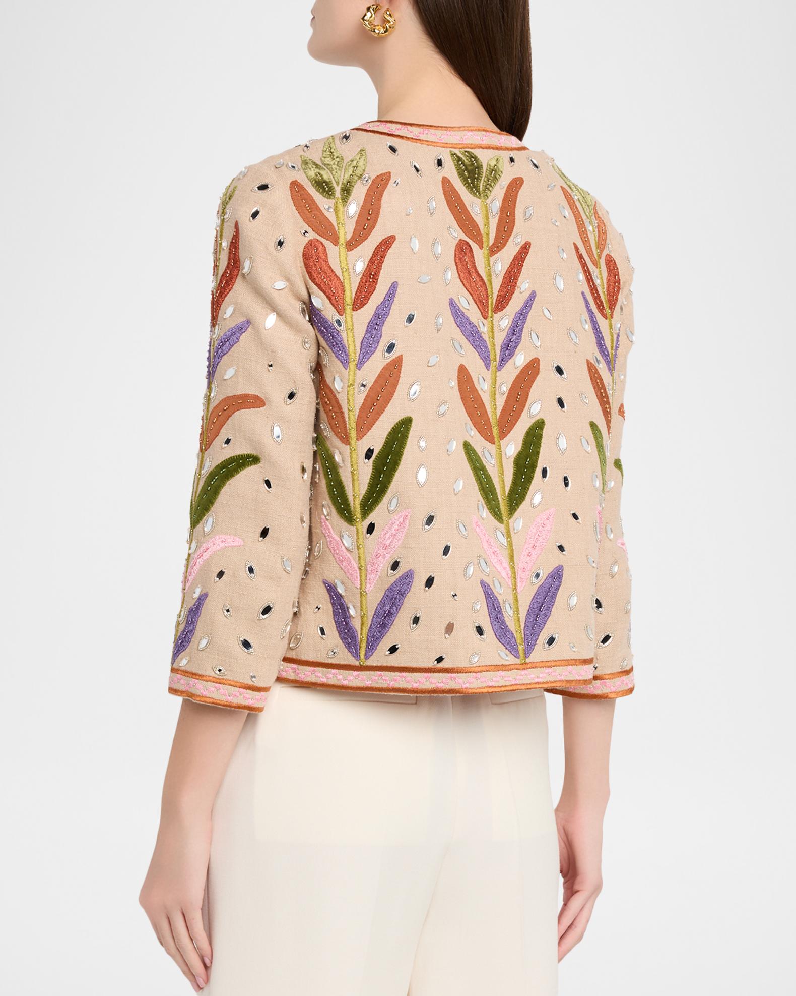 Valentino Garavani Beaded Leaf-Embroidered Linen Jacket | Neiman