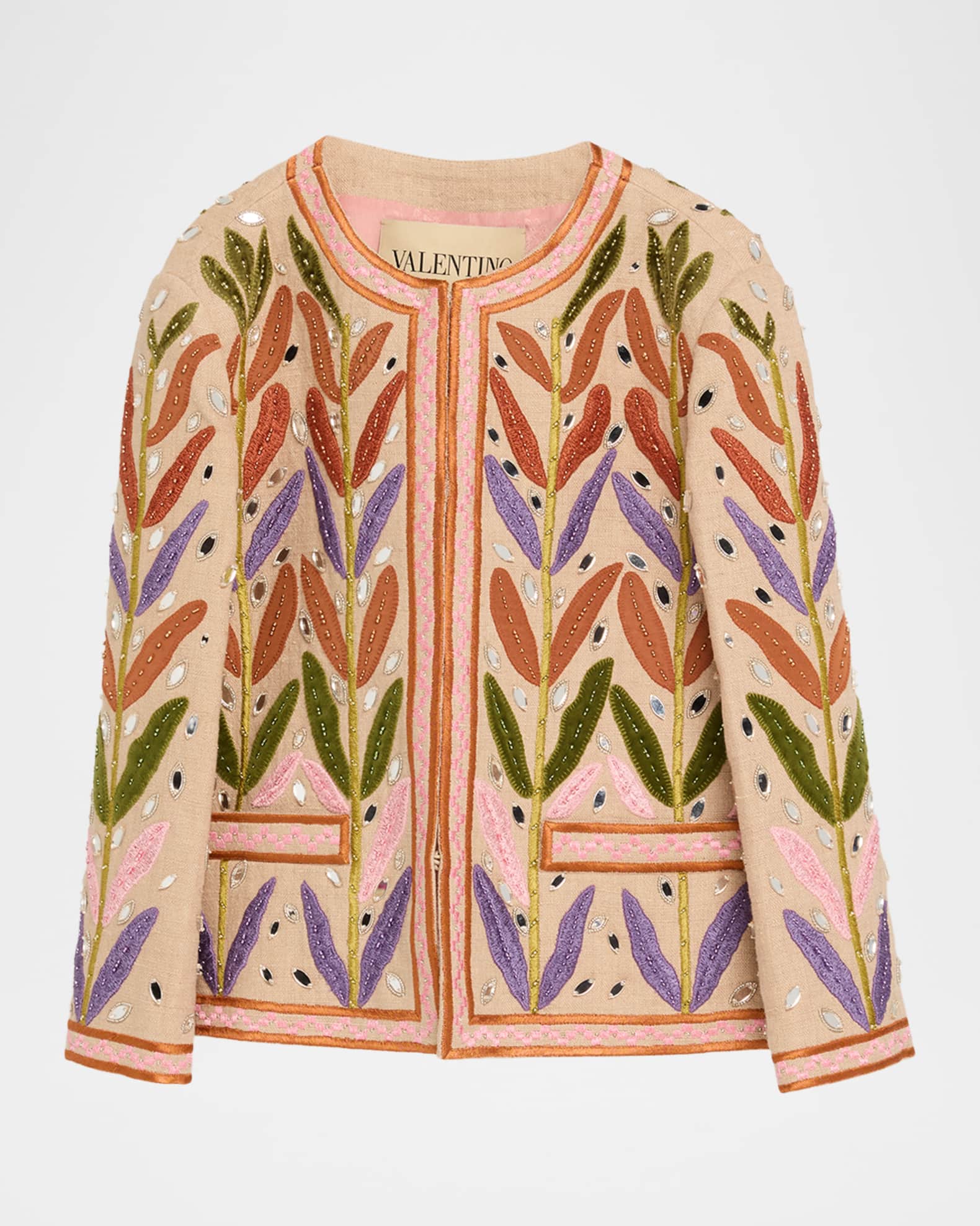 ジャケット・アウター 90s VALENTINO GARAVANI design linen jkt Valentino Garavani Beaded Leaf-Embroidered Linen Jacket | Neiman