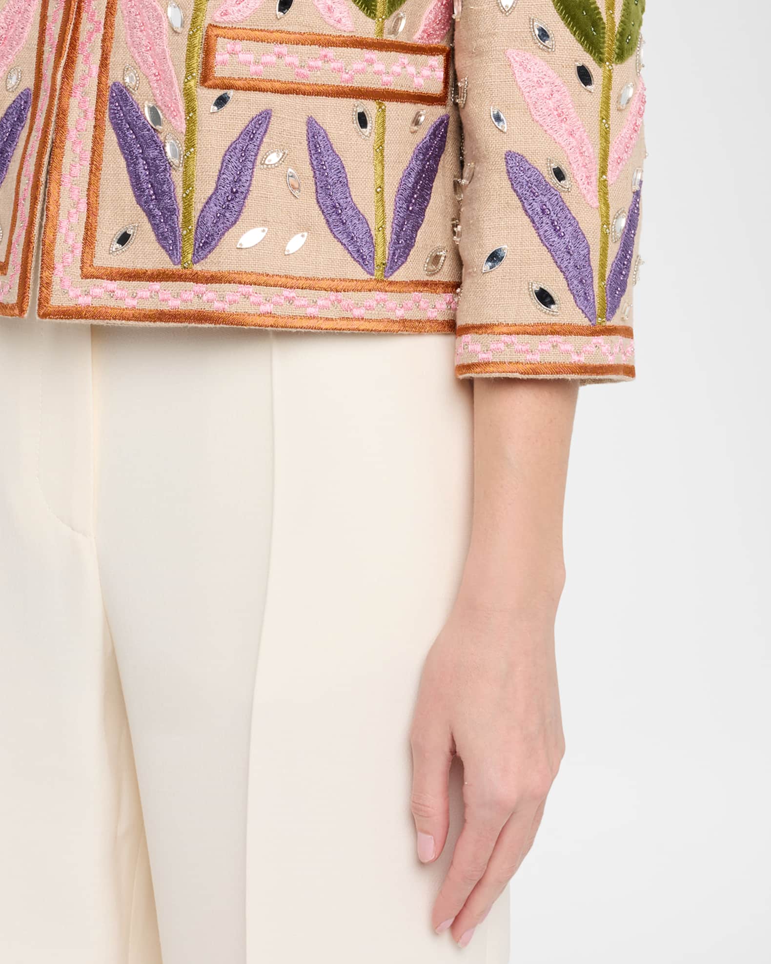 ジャケット・アウター 90s VALENTINO GARAVANI design linen jkt Valentino Garavani Beaded Leaf-Embroidered Linen Jacket | Neiman