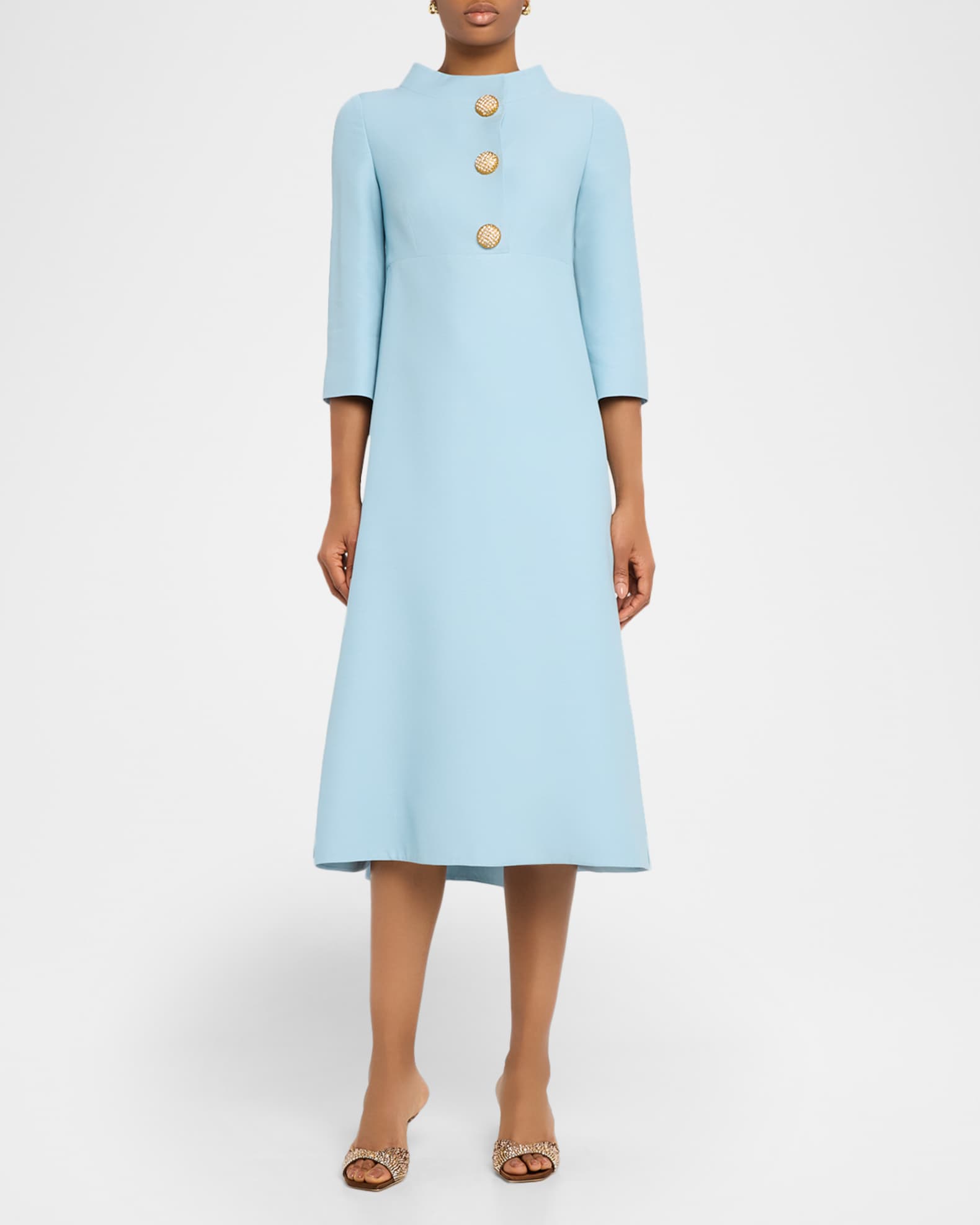 Valentino Garavani Strass Button High-Neck Crepe Midi Dress | Neiman Marcus