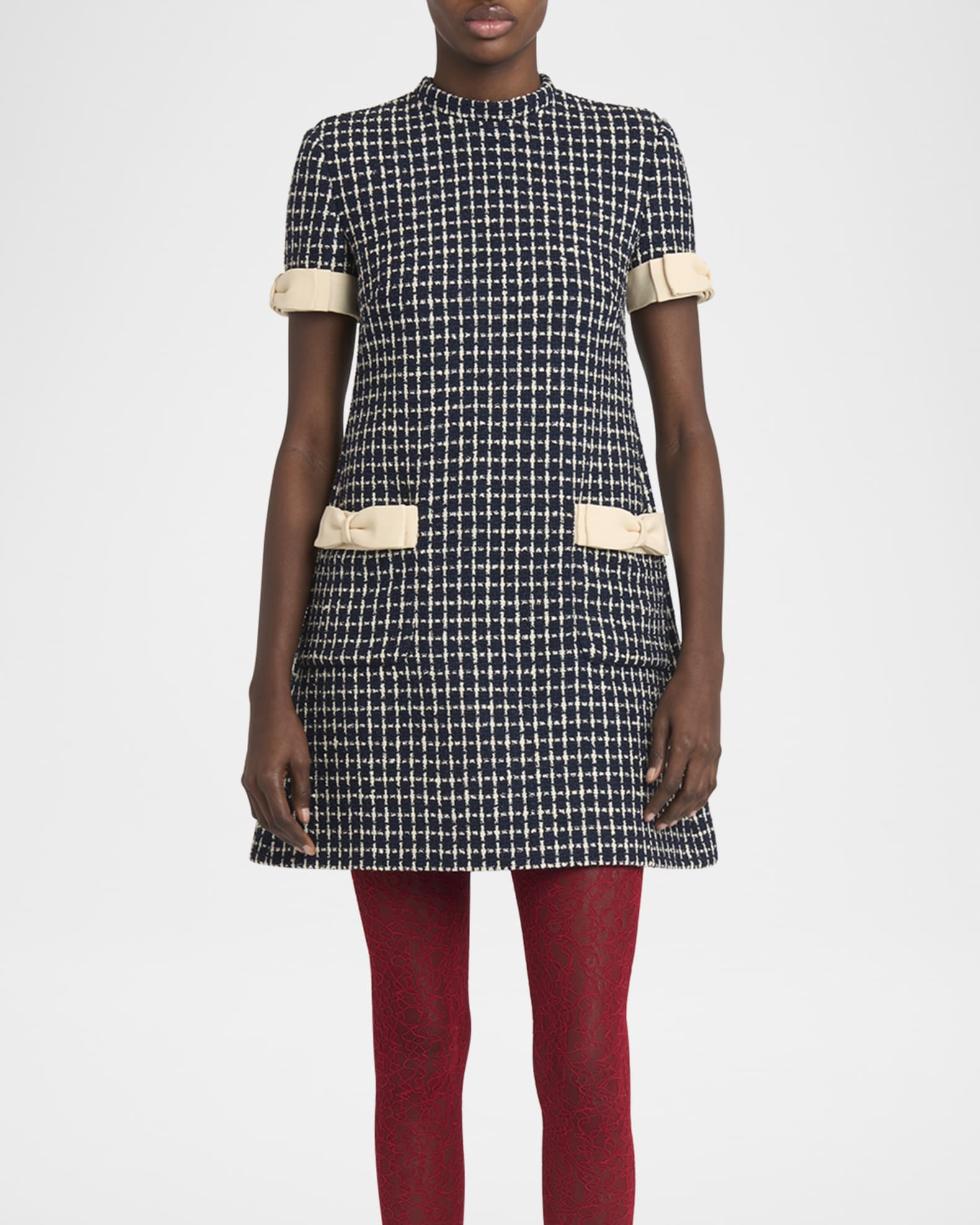 Bow-Embellished Boucle Mini Dress 1