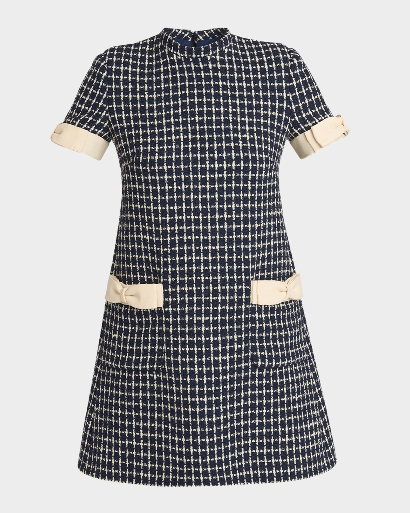 Bow-Embellished Boucle Mini Dress 0