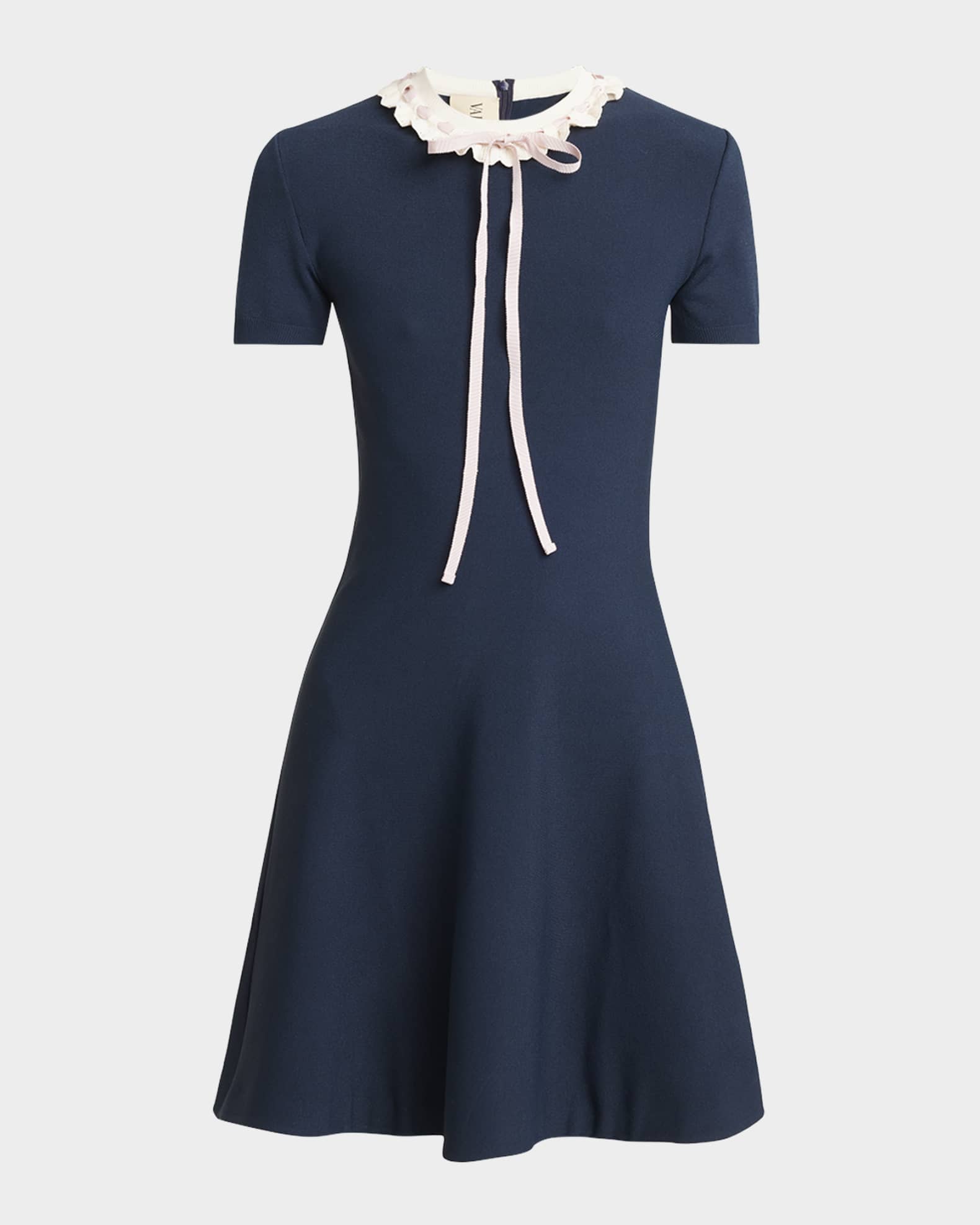 Ribbon Ruffle-Trim Knit Mini Dress 0