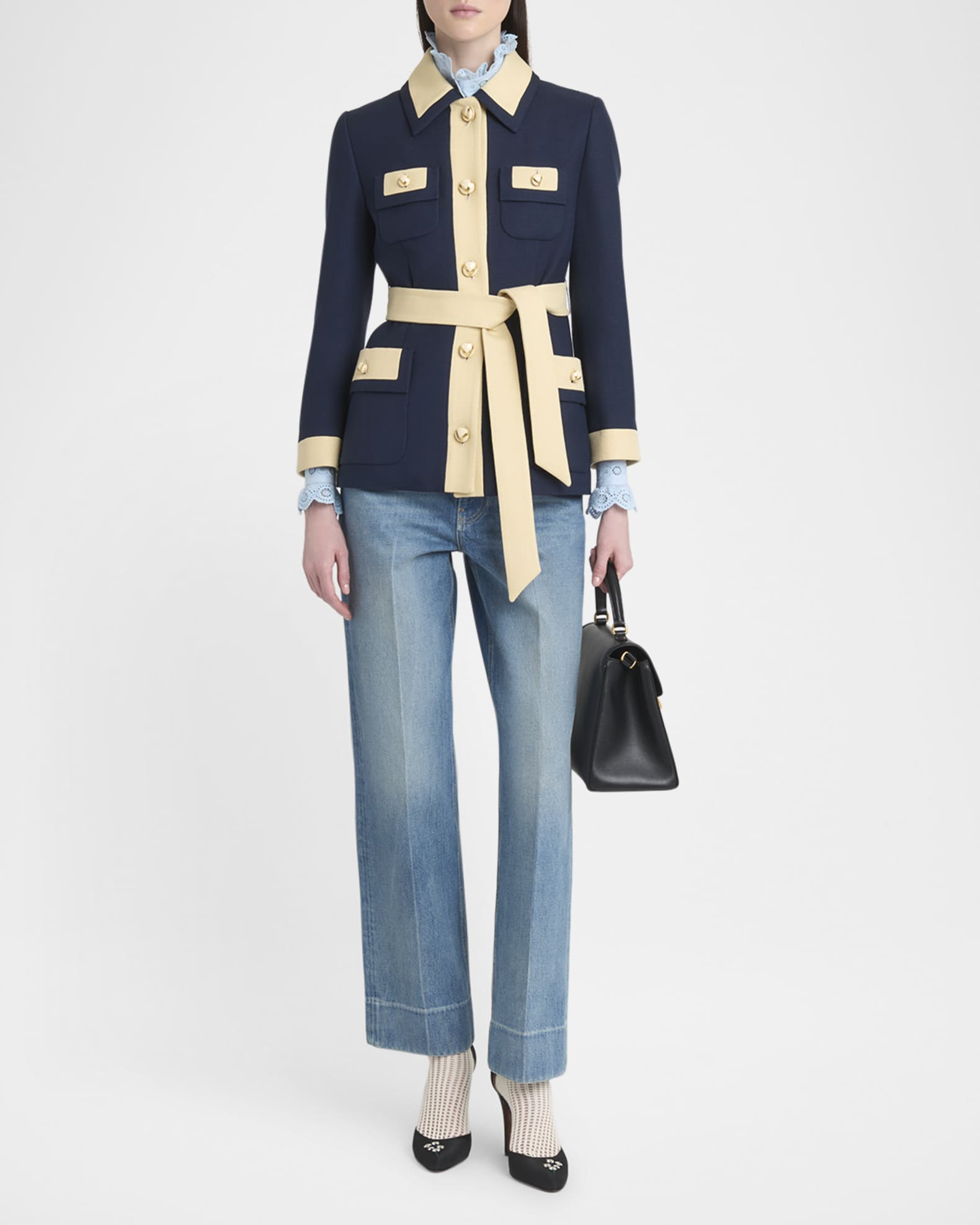 Bi-Color Belted Single-Breasted Jacket 1