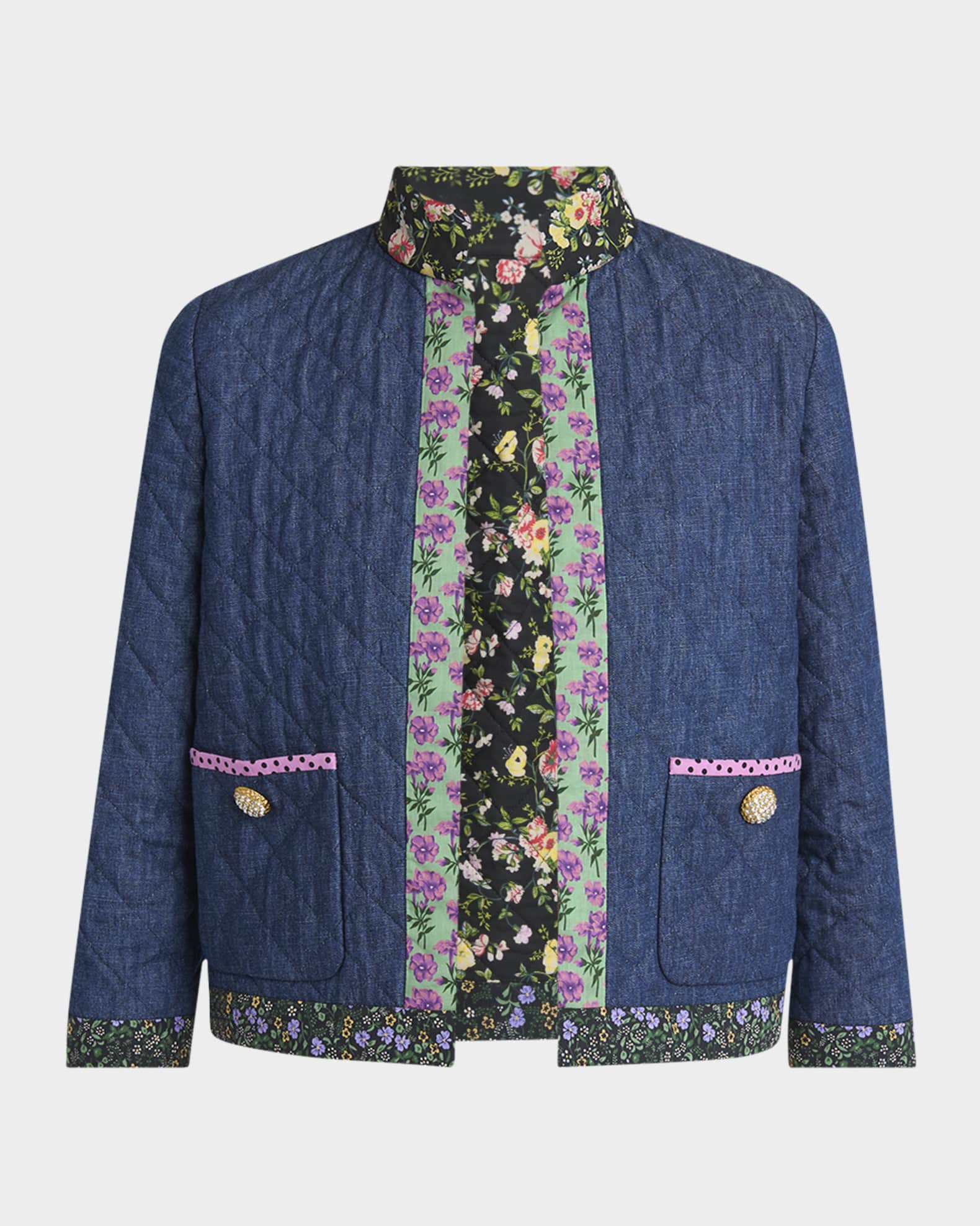 Open-Front Quilted Chambray Jacket 0