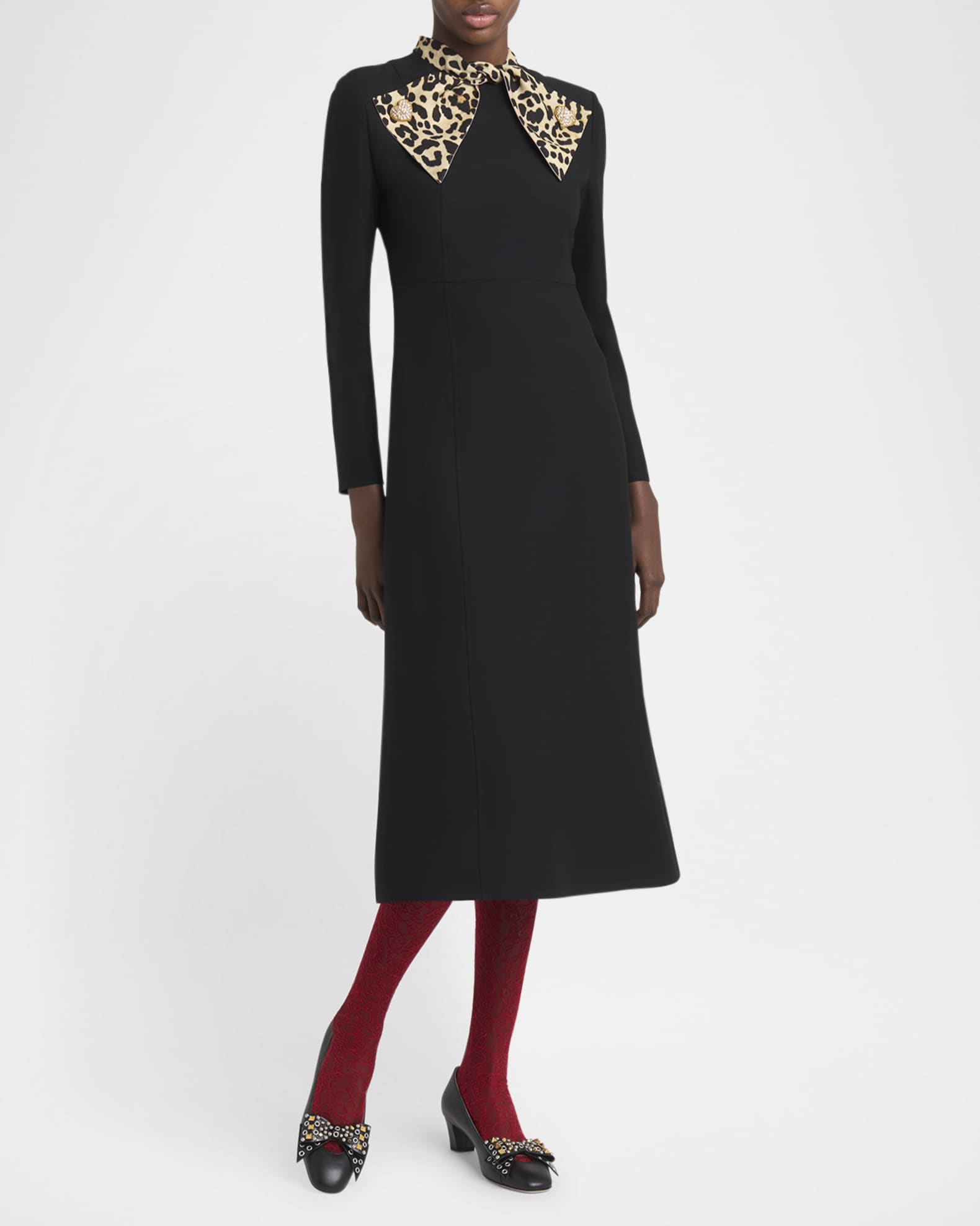 Valentino Garavani Leopard-Print Scarf Long-Sleeve Dress