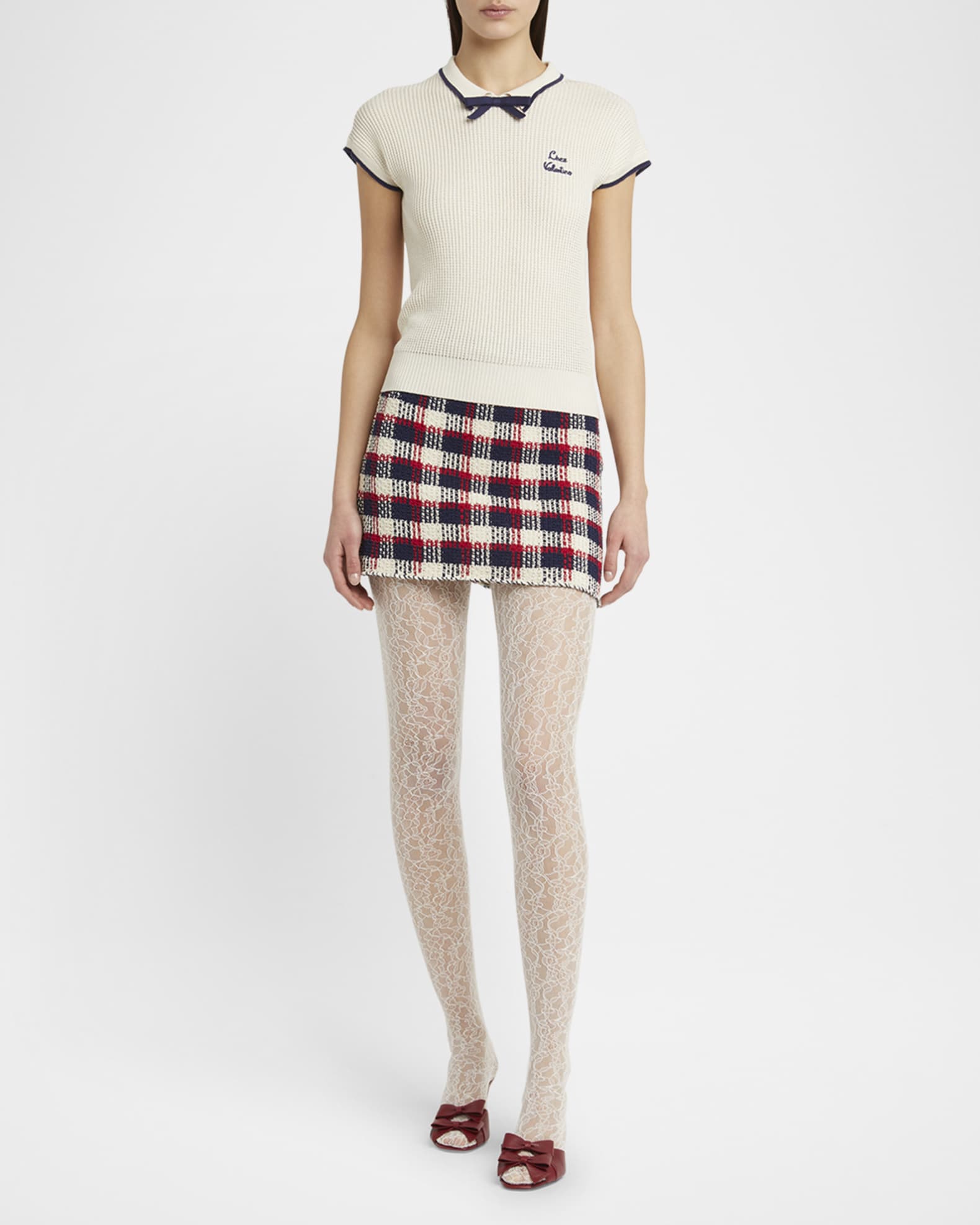 トップス valentino garavani knit polo mohair Valentino Garavani Bow Short-Sleeve Polo Sweater | Neiman Marcus