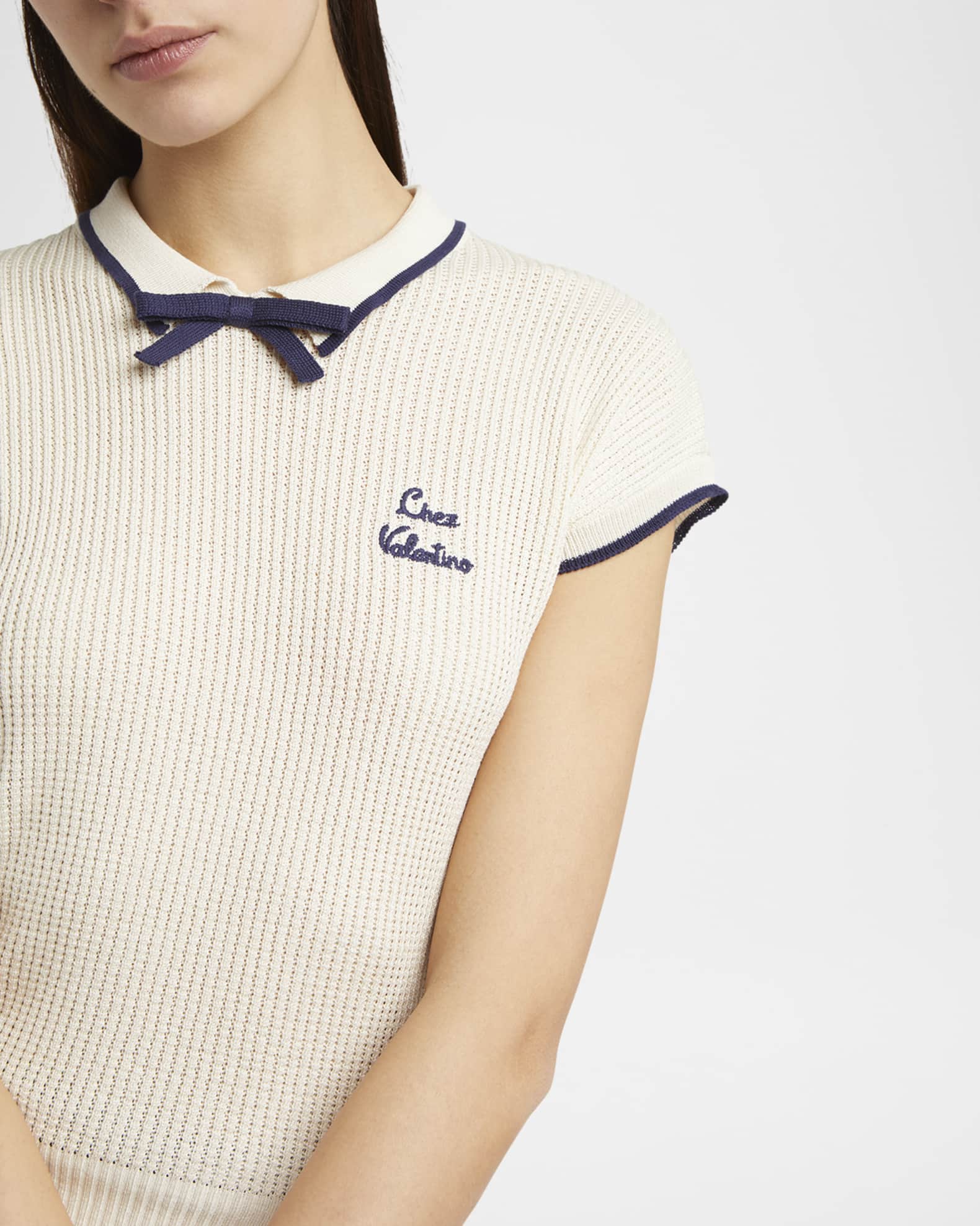 トップス valentino garavani knit polo mohair Valentino Garavani Bow Short-Sleeve Polo Sweater | Neiman Marcus