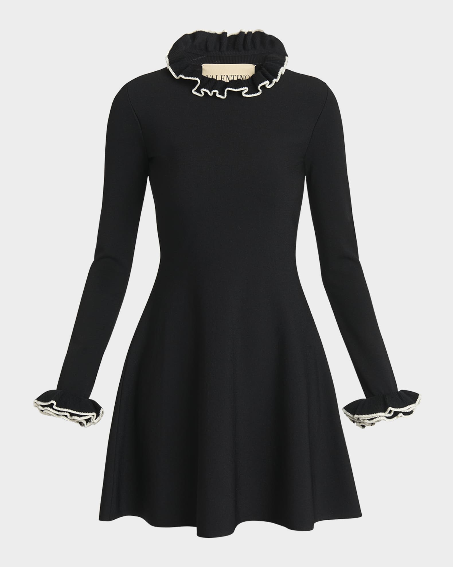 Ruffle-Trim Knit Mini Sweater Dress 0