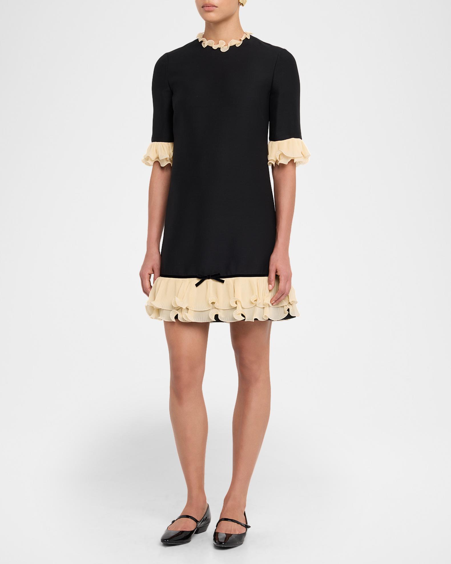 valentino mini dress Ruffle Silk Crepe Mini Dress 0NO NERO 50 IT (14 US)