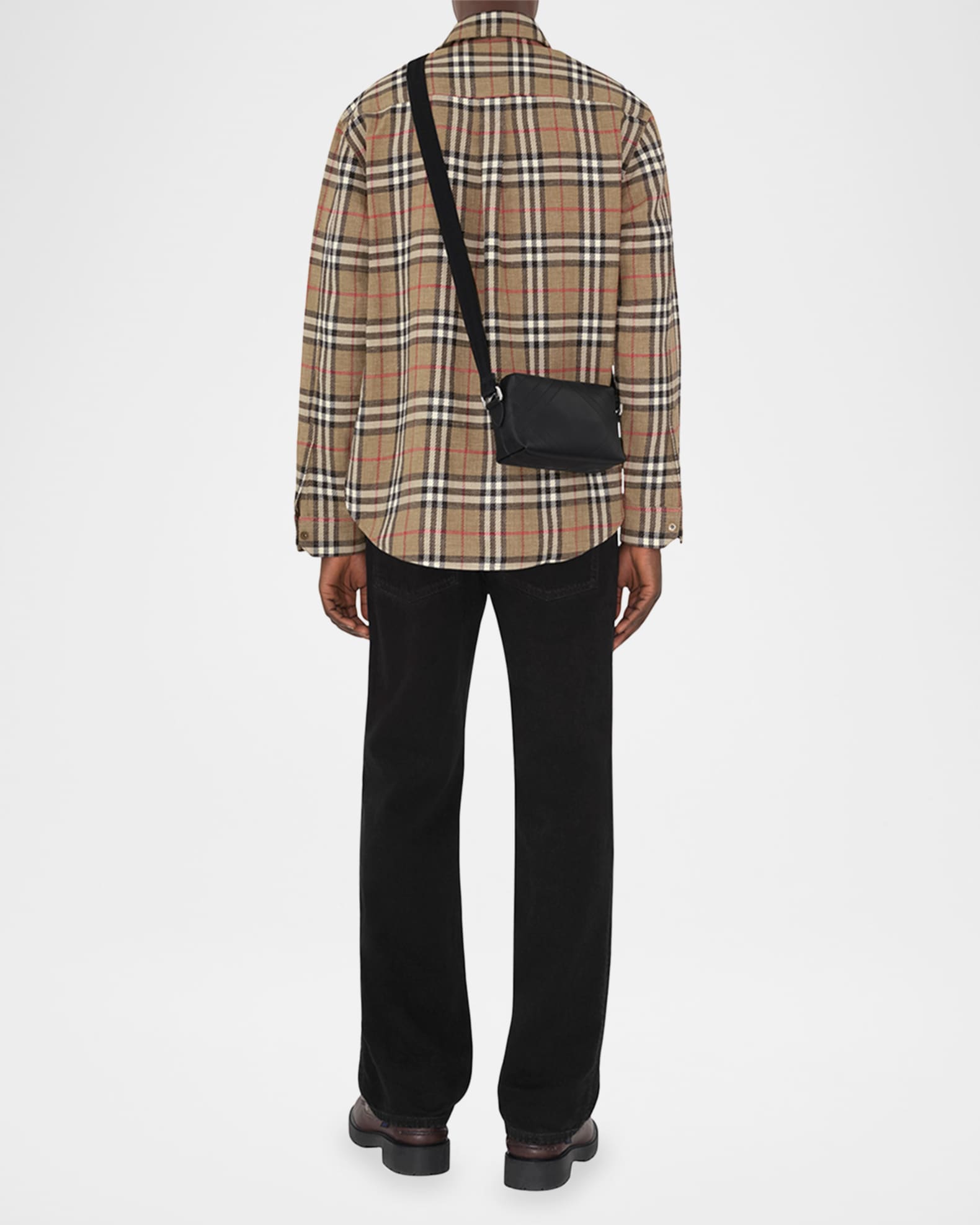 Burberry Men's Check Embossed Leather Mini Crossbody Bag