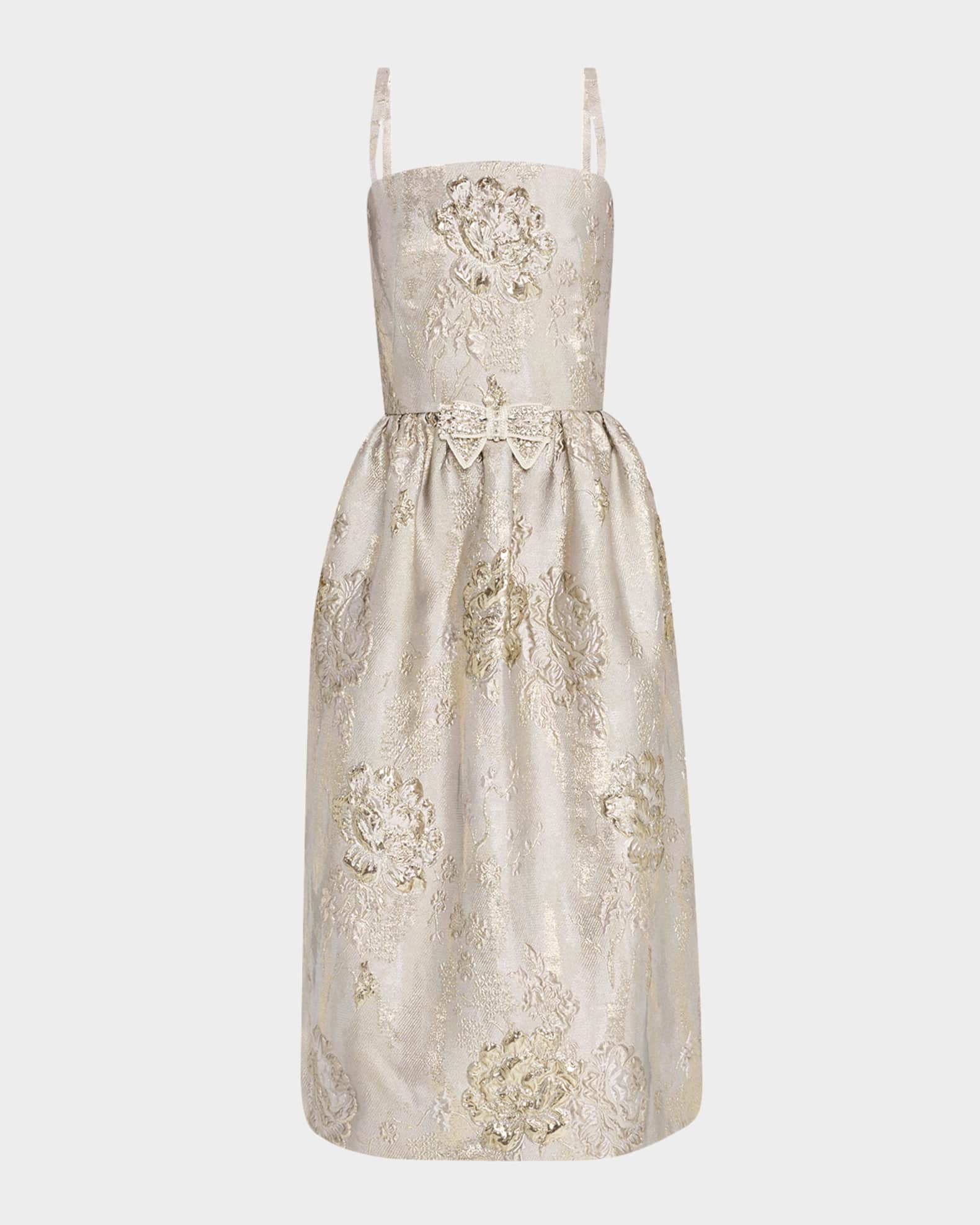 Sleeveless Brocade Midi Cocktail Dress 0