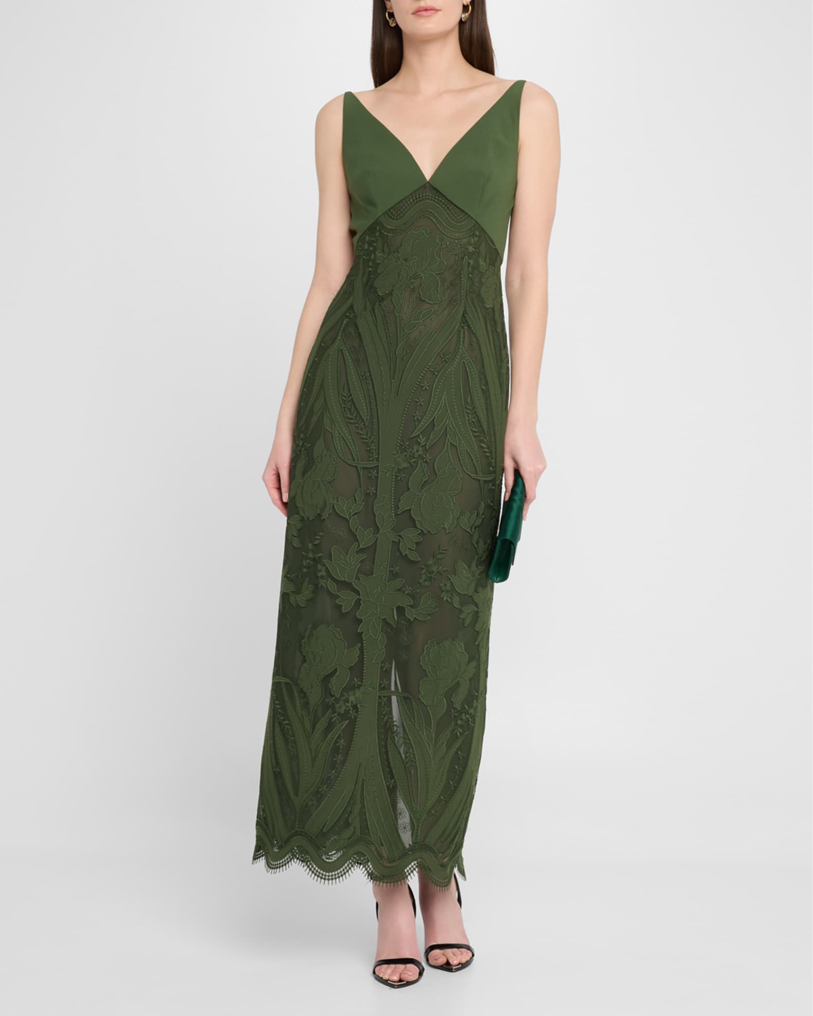 V-Neck Lace Empire-Waist Maxi Dress 1