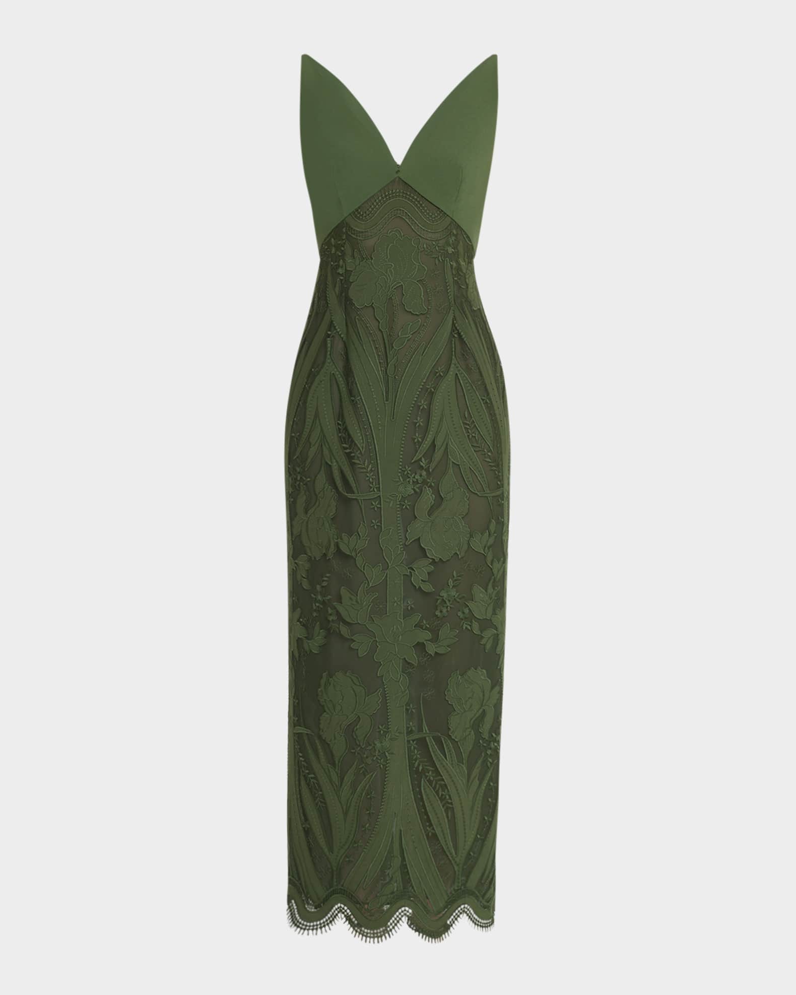 V-Neck Lace Empire-Waist Maxi Dress 0