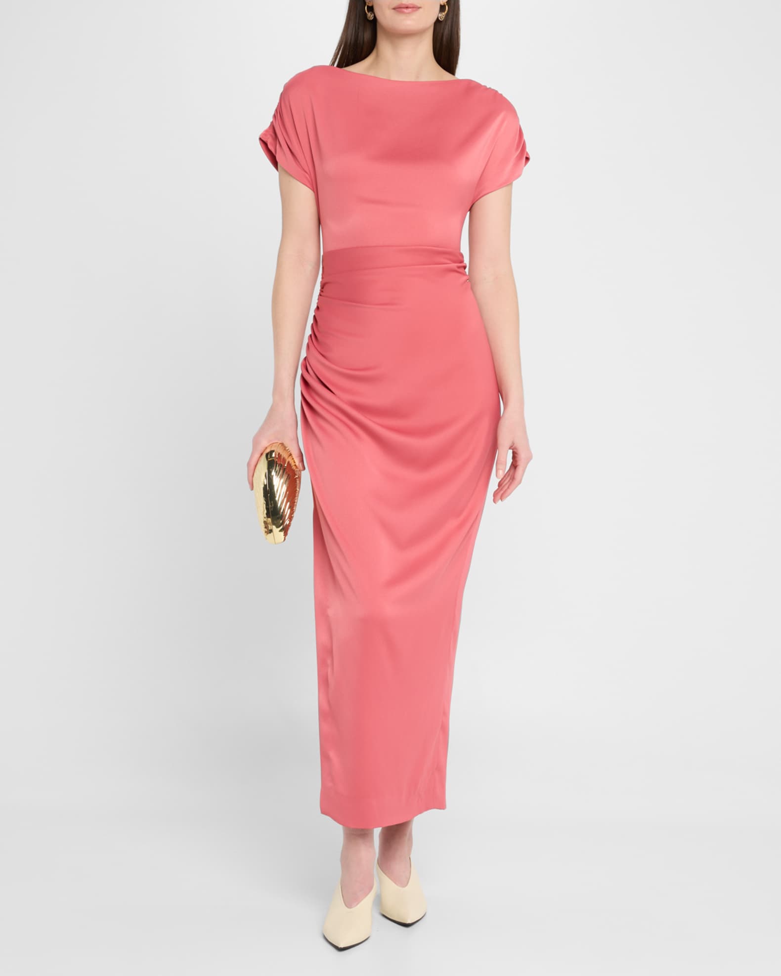 Heather Shirred Short-Sleeve Maxi Dress 1
