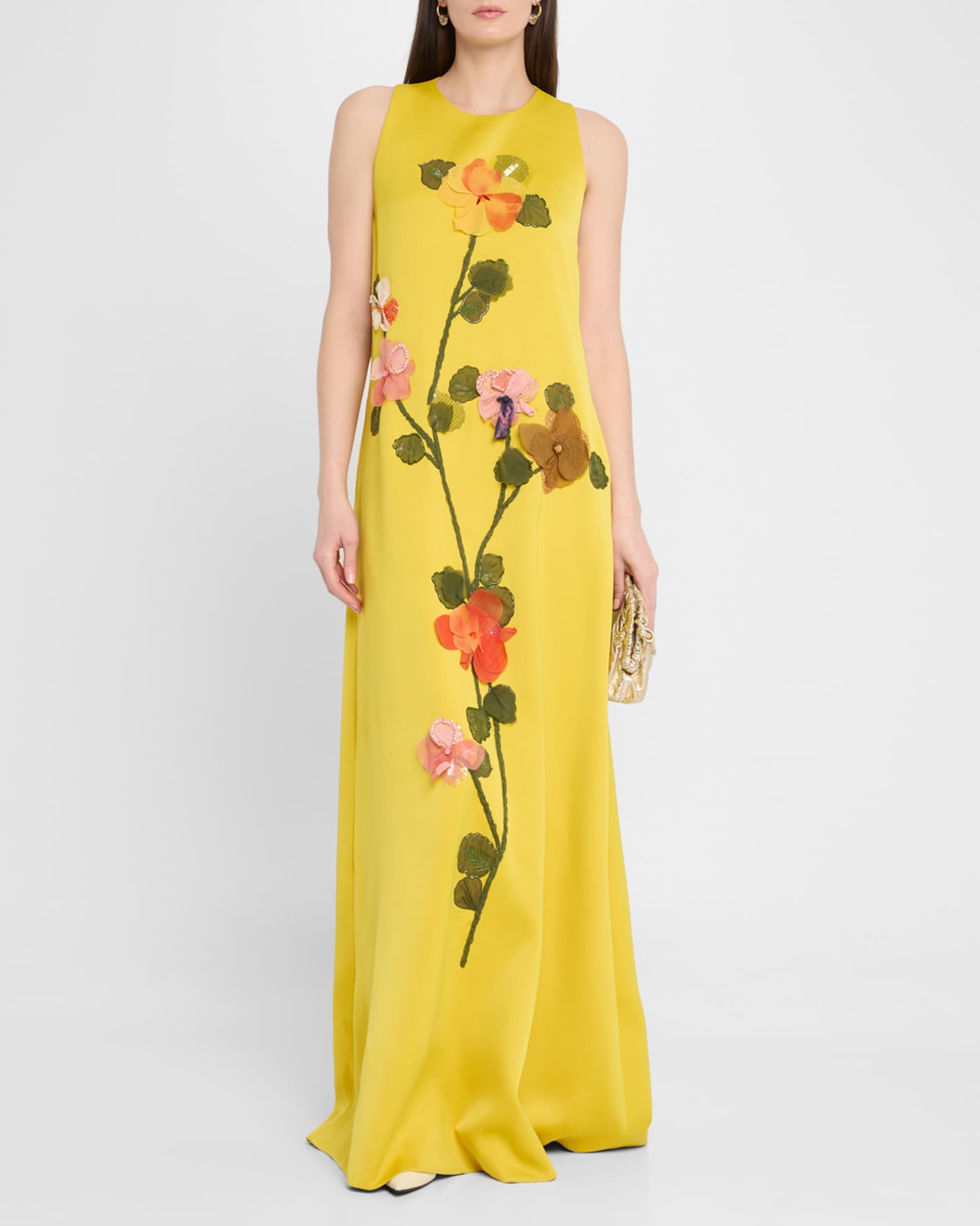 Sleeveless Flower Embroidered Gown 1
