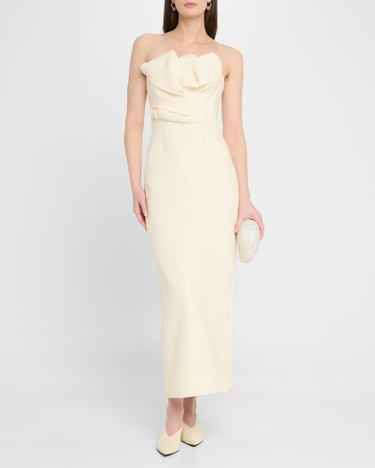 Draped Tulip Strapless Sheath Ankle Dress 1