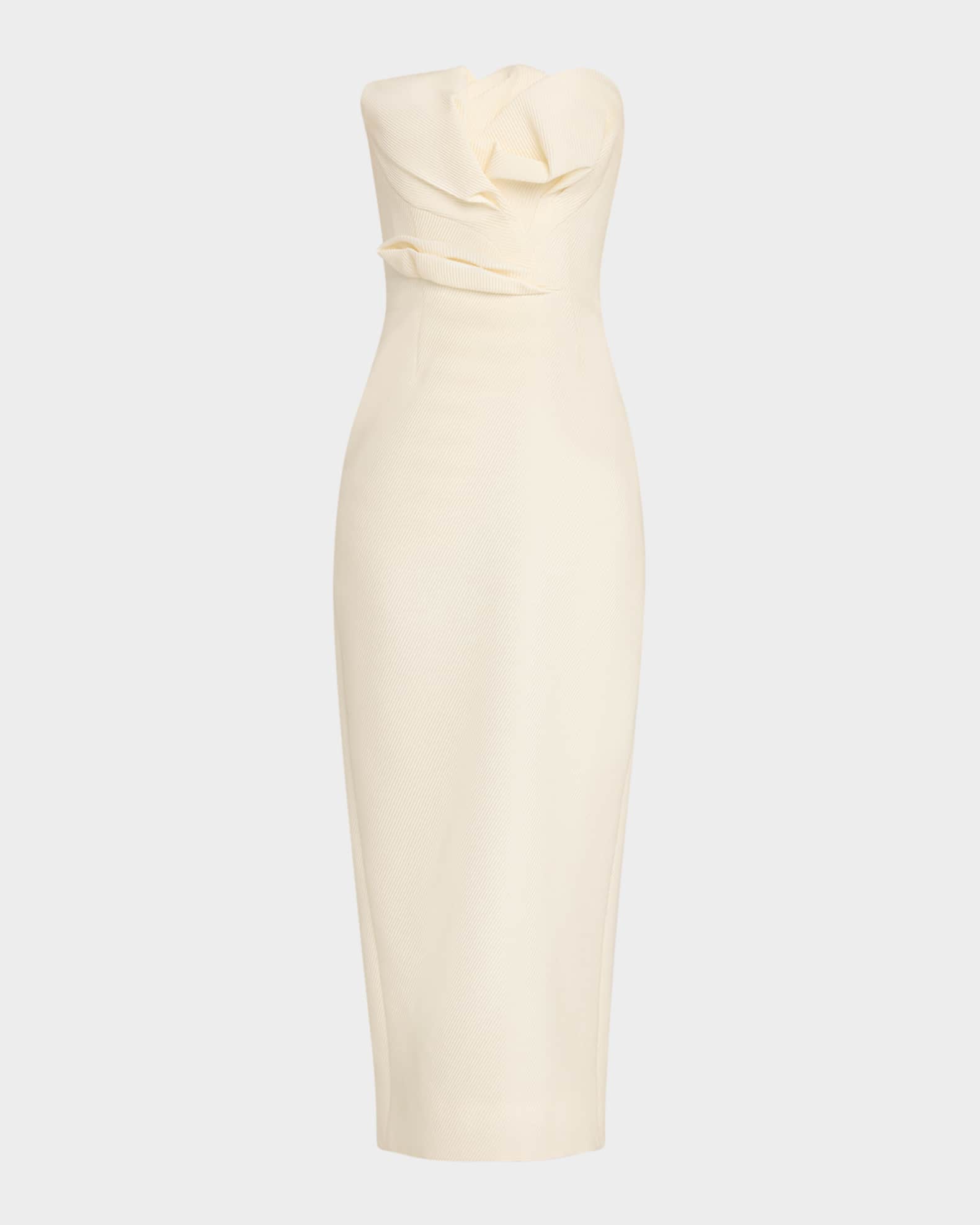 Draped Tulip Strapless Sheath Ankle Dress 0