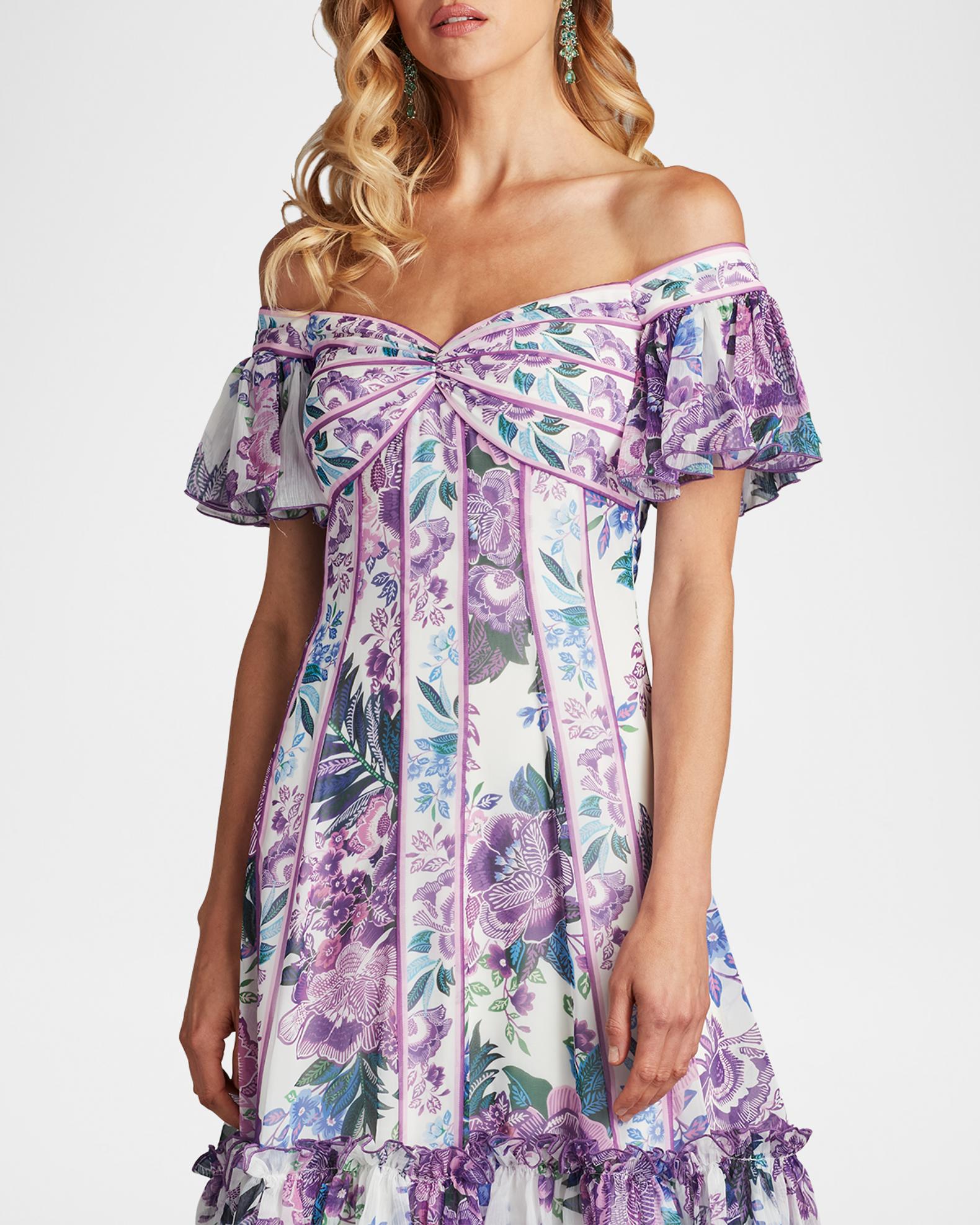 Tadashi Shoji Off-Shoulder Empire Flounce Dress | Neiman Marcus