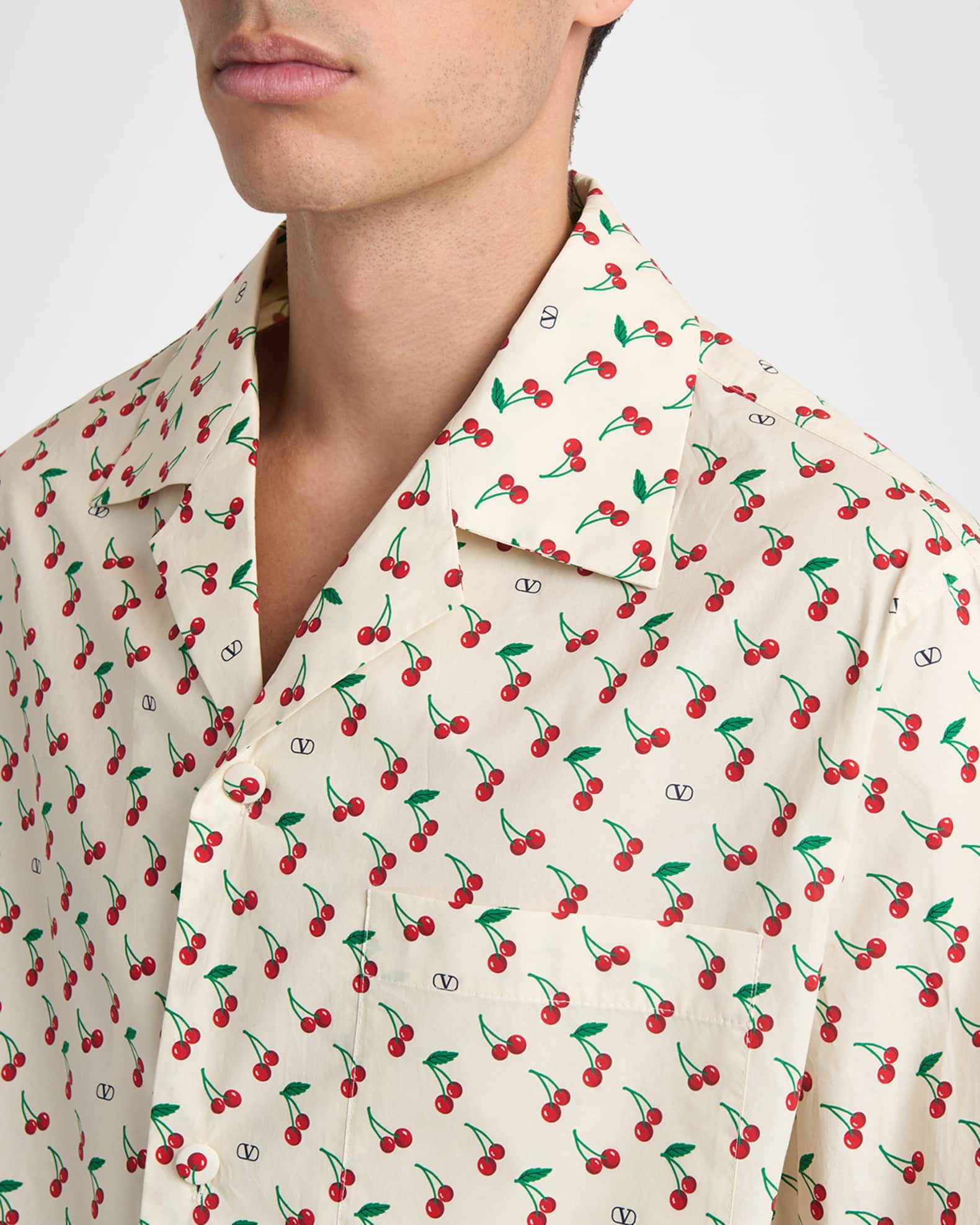 Valentino Garavani Men's Cotton Cherry VLogo Bowling Shirt