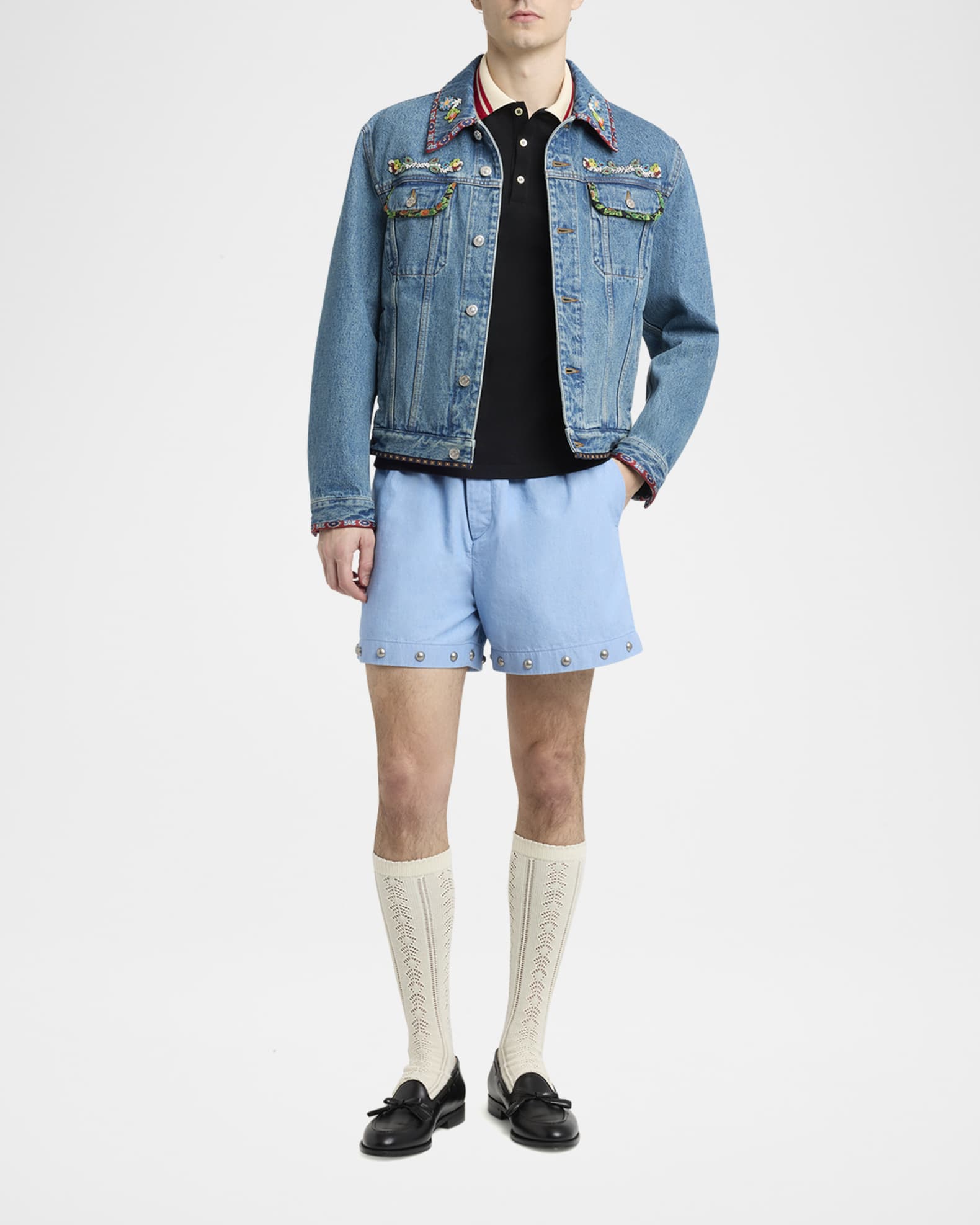 Men's Embroidered-Trim Denim Jacket 1