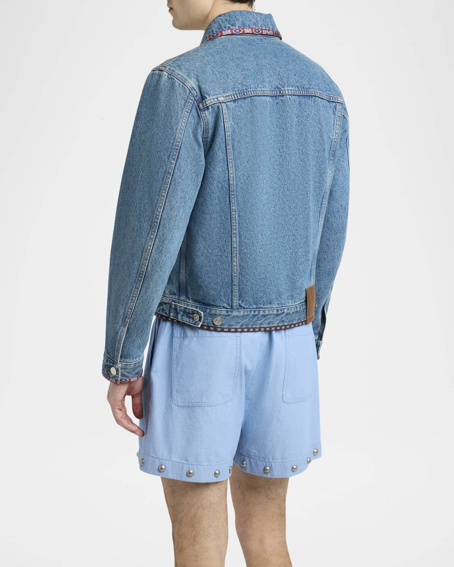 Valentino Garavani Men's Embroidered-Trim Denim Jacket